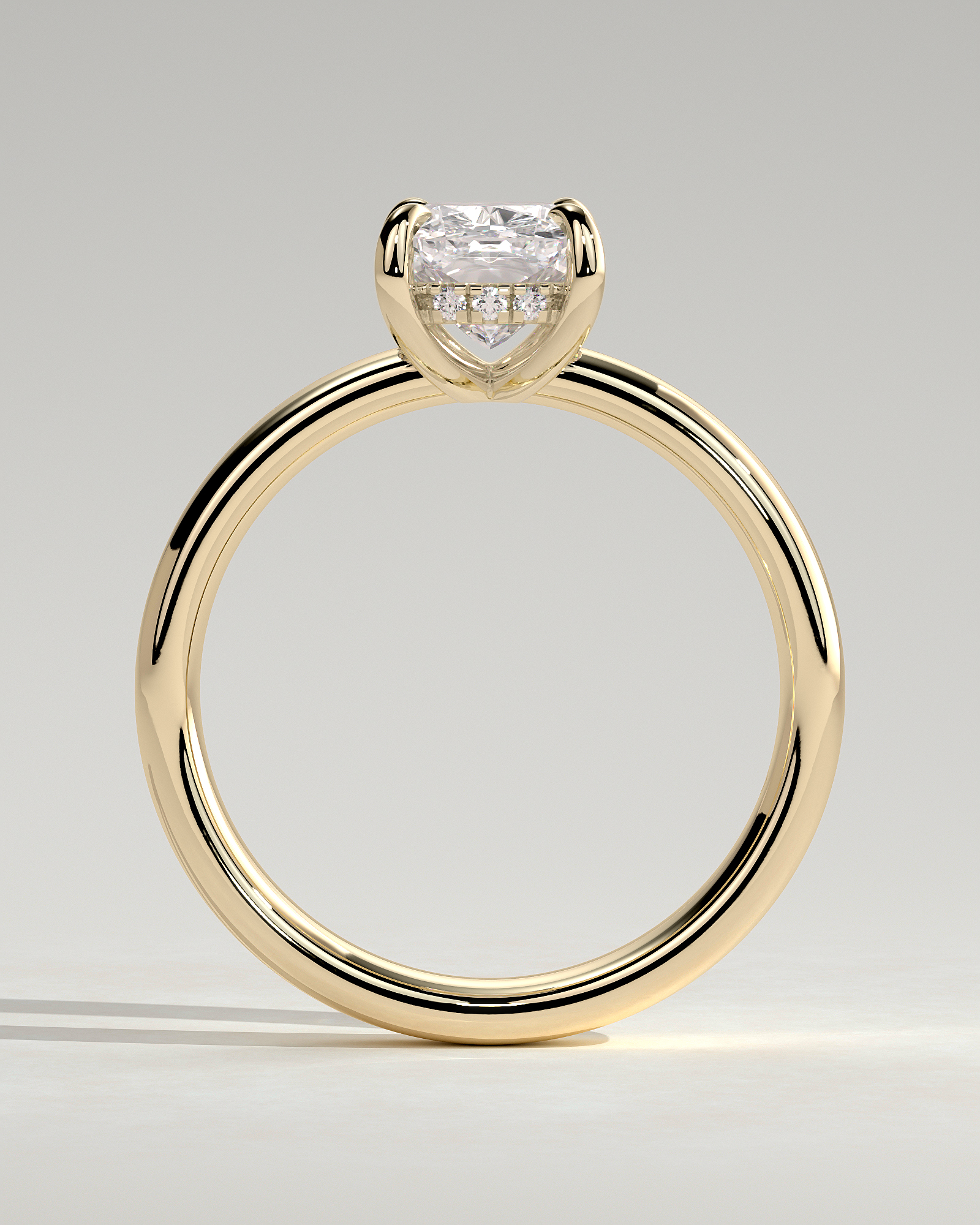 Cora - Elongated Cushion Solitaire with Cigar Band and Hidden Halo - 18k Yellow Gold