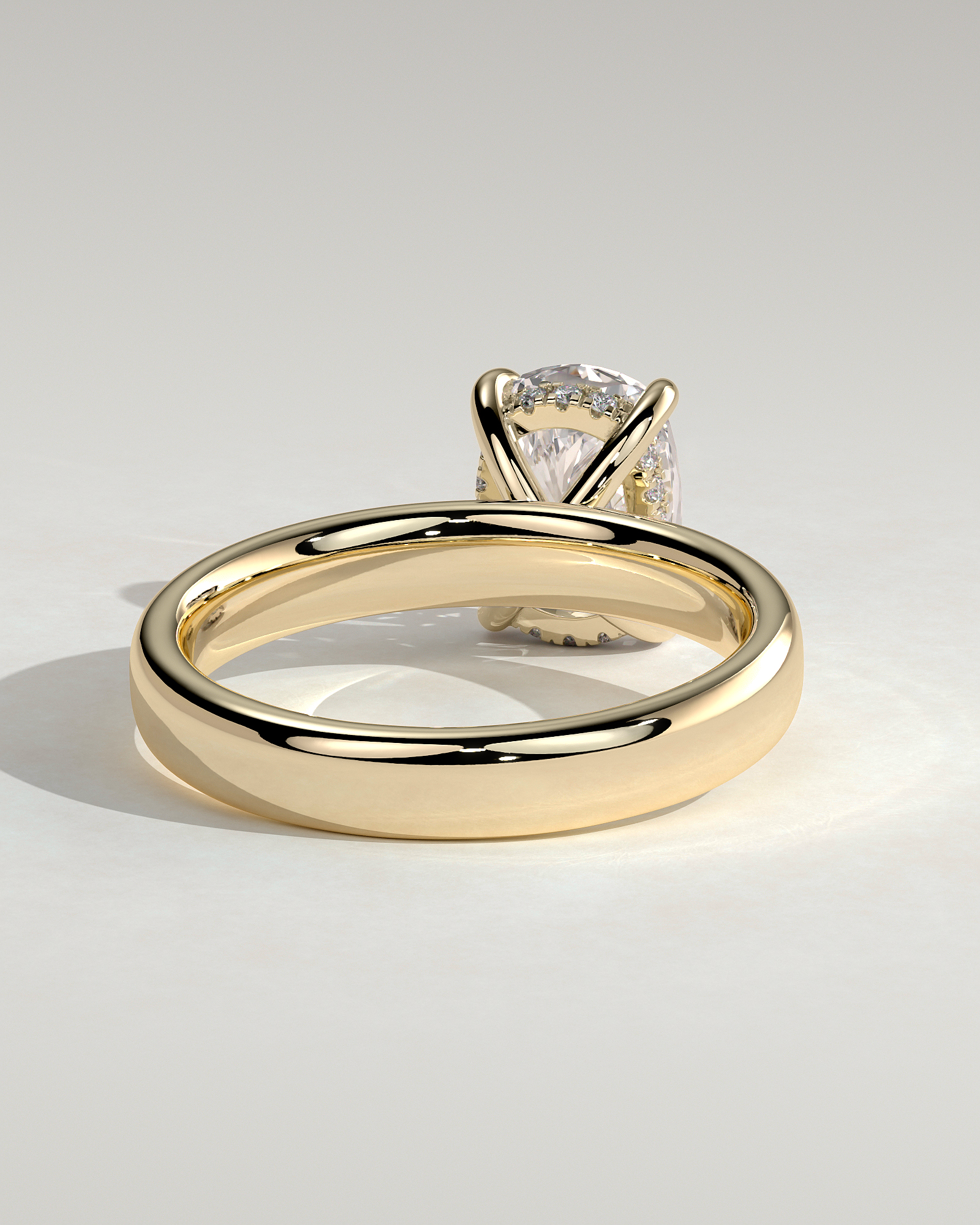 Cora - Elongated Cushion Solitaire with Cigar Band and Hidden Halo - 18k Yellow Gold