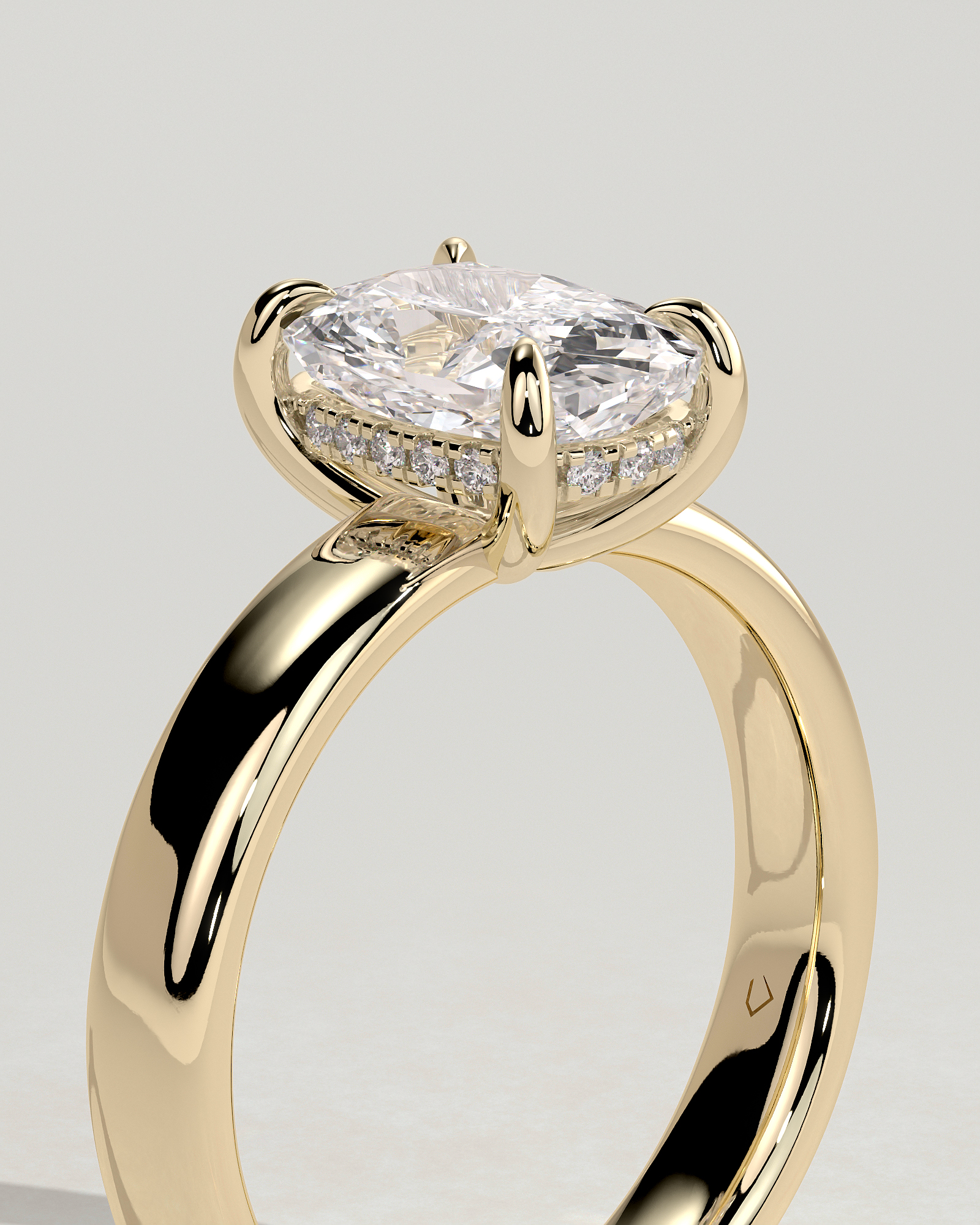 Cora - Elongated Cushion Solitaire with Cigar Band and Hidden Halo - 18k Yellow Gold