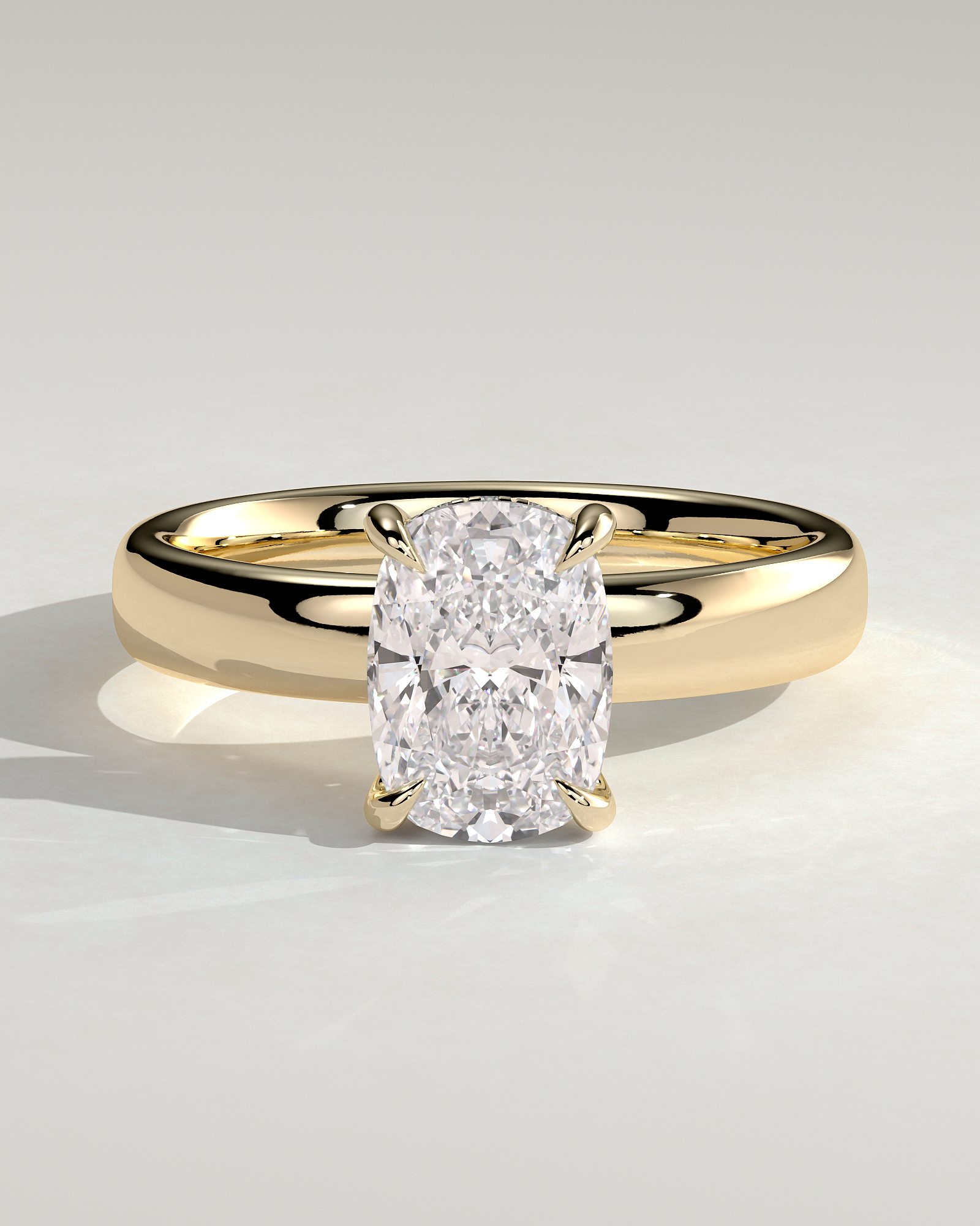Cora - Elongated Cushion Solitaire with Cigar Band and Hidden Halo - 18k Yellow Gold