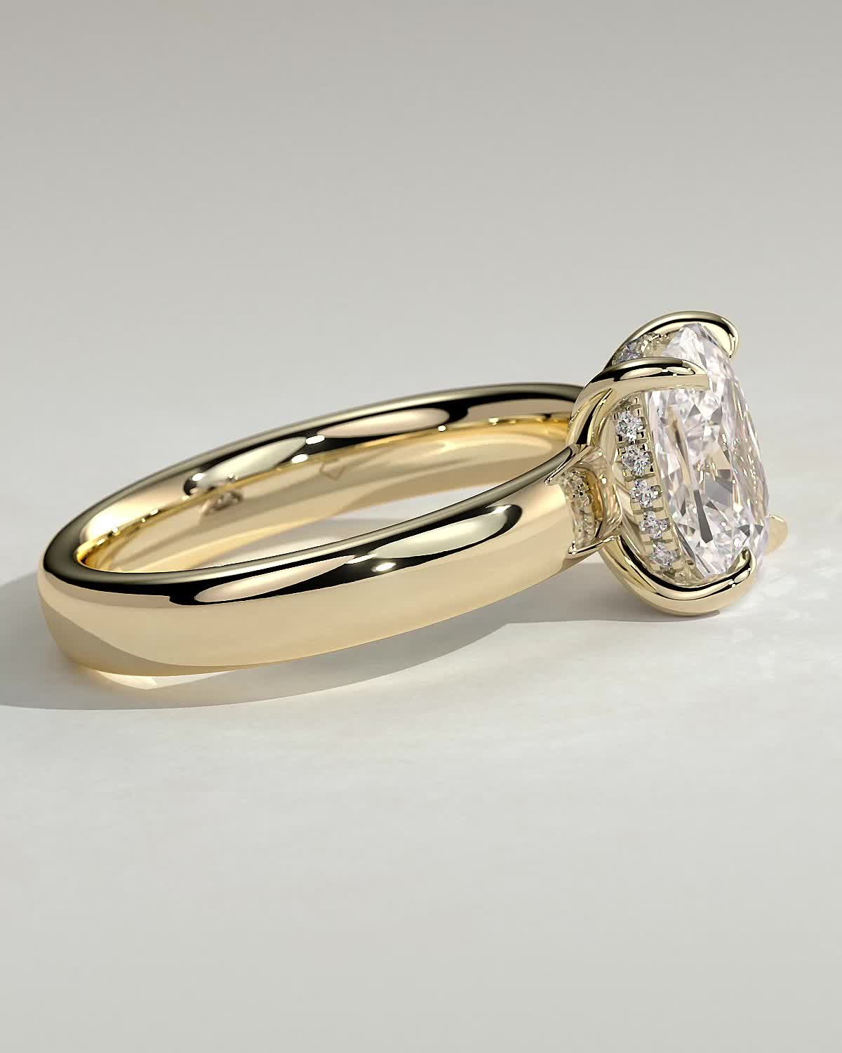 Cora - Elongated Cushion Solitaire with Cigar Band and Hidden Halo - 18k Yellow Gold