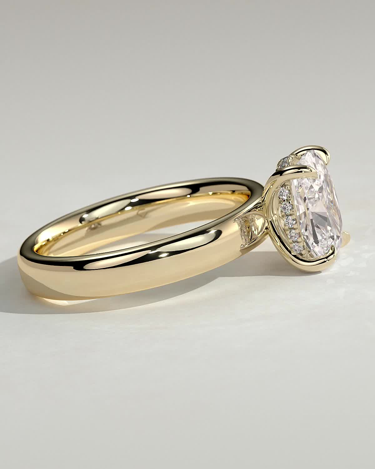Cora - Elongated Cushion Solitaire with Cigar Band and Hidden Halo - 18k Yellow Gold