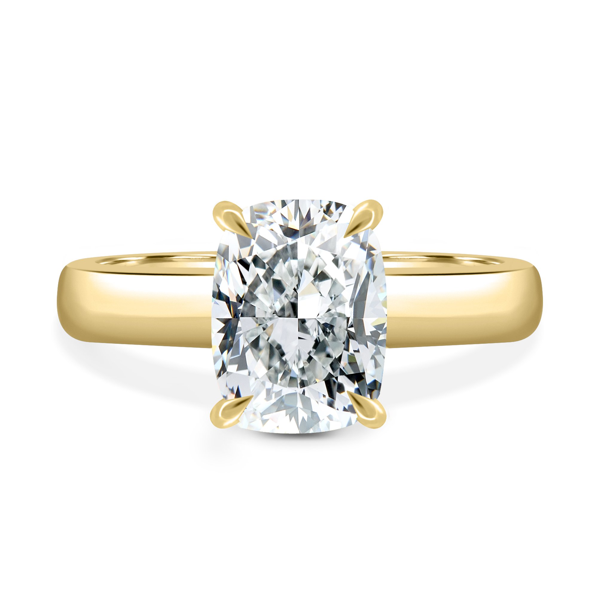 Cora - Elongated Cushion Solitaire with Cigar Band and Hidden Halo - 18k Yellow Gold