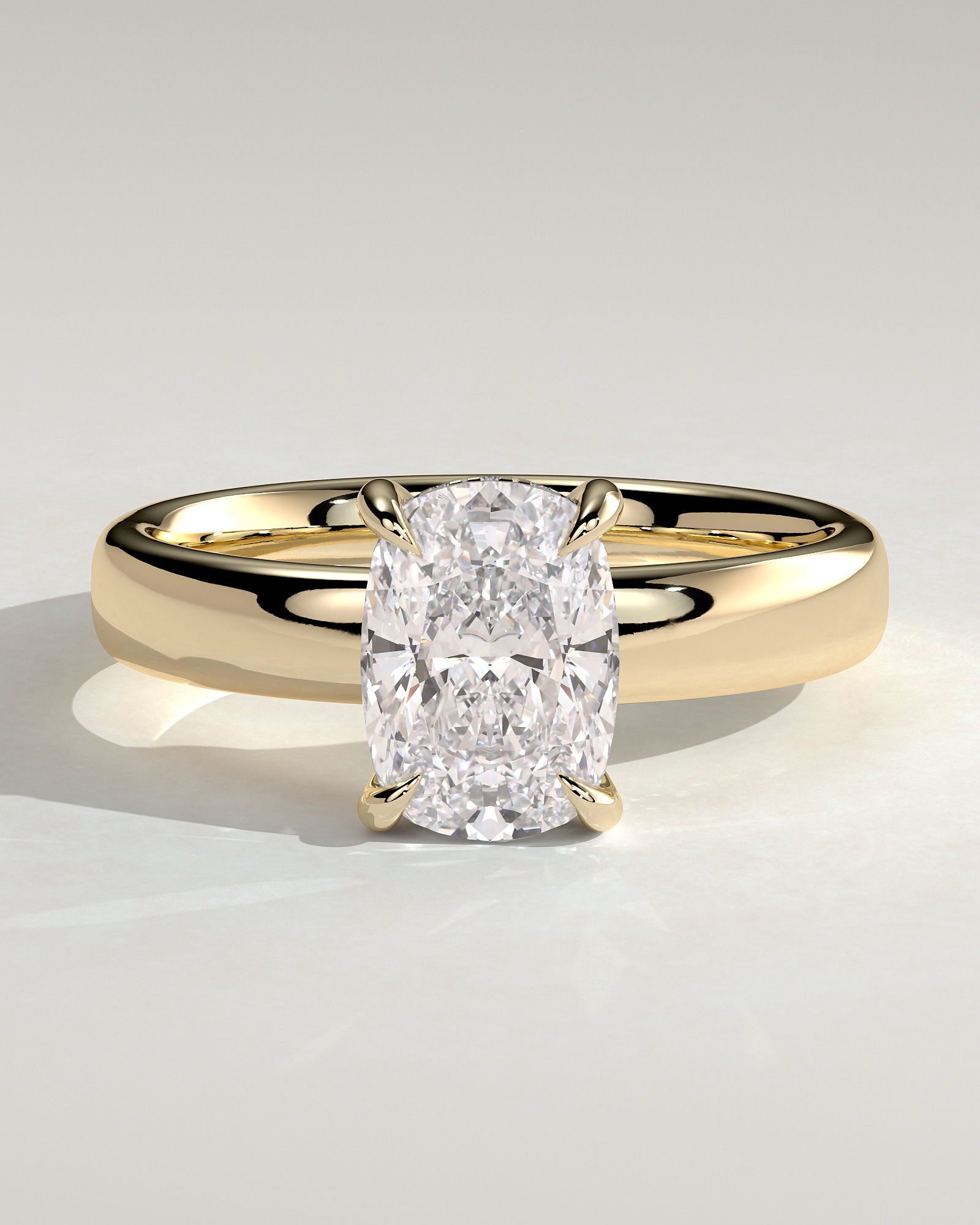 Cora - Elongated Cushion Solitaire with Cigar Band and Hidden Halo - 18k Yellow Gold