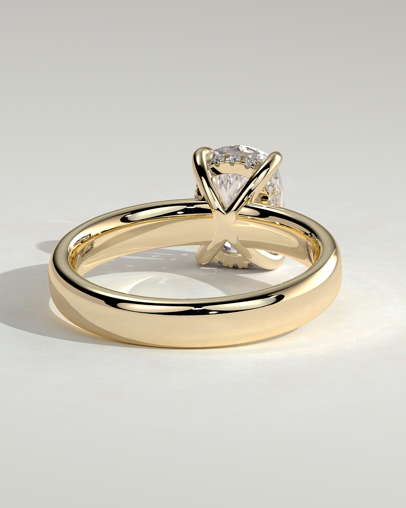 Cora - Elongated Cushion Solitaire with Cigar Band and Hidden Halo - 18k Yellow Gold