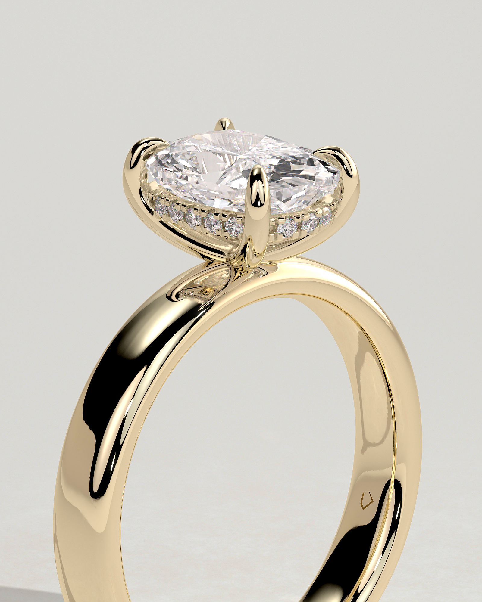 Cora - Elongated Cushion Solitaire with Cigar Band and Hidden Halo - 18k Yellow Gold