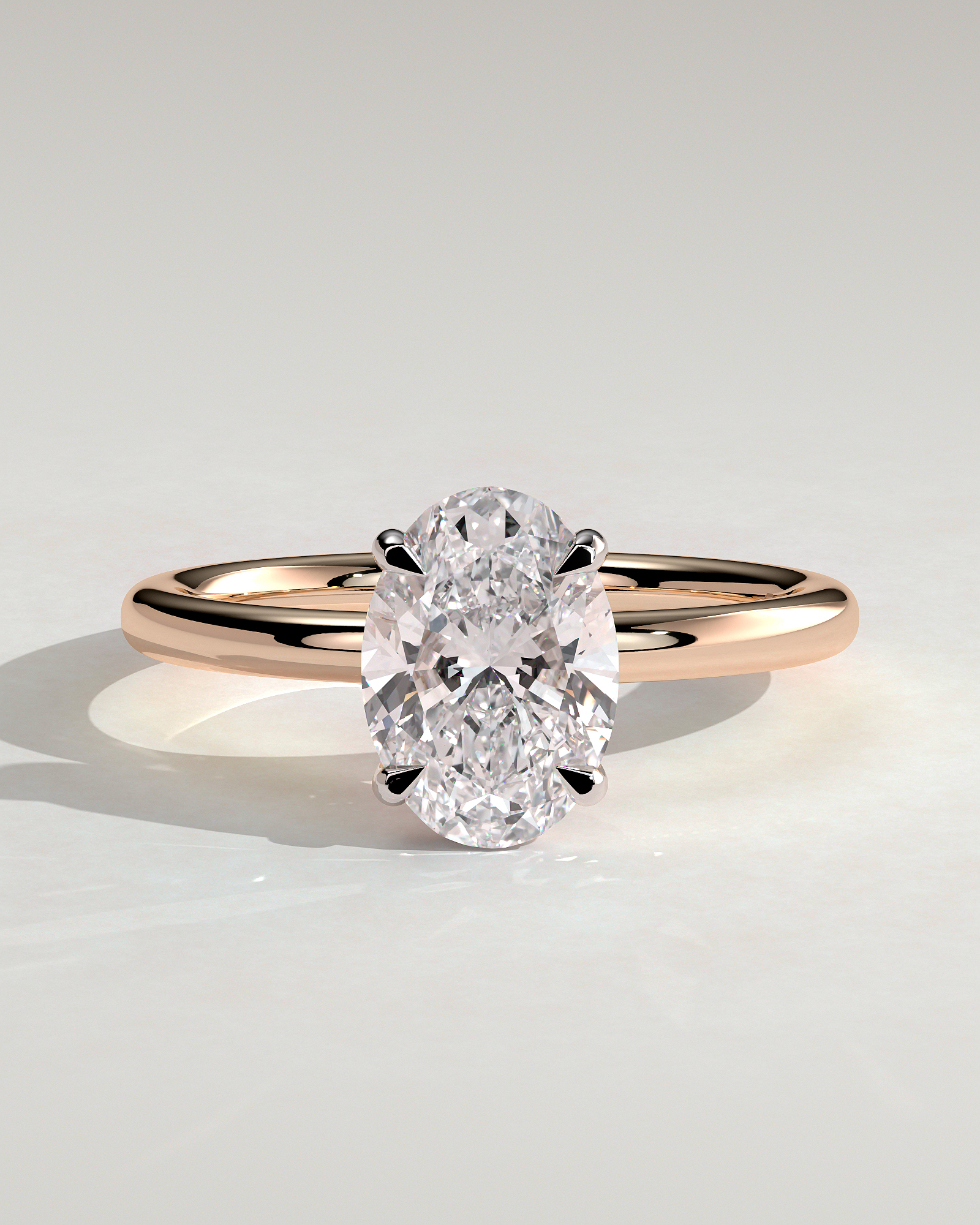 Daisy  Oval Solitaire - 18k Rose Gold / 18k White Gold High Setting