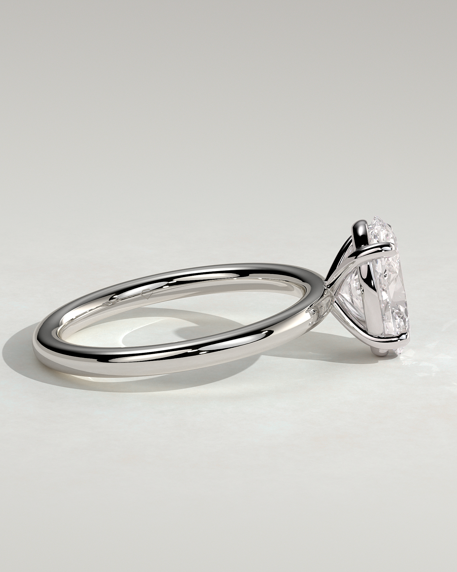 Daisy  Oval Solitaire - 18k White Gold High Setting