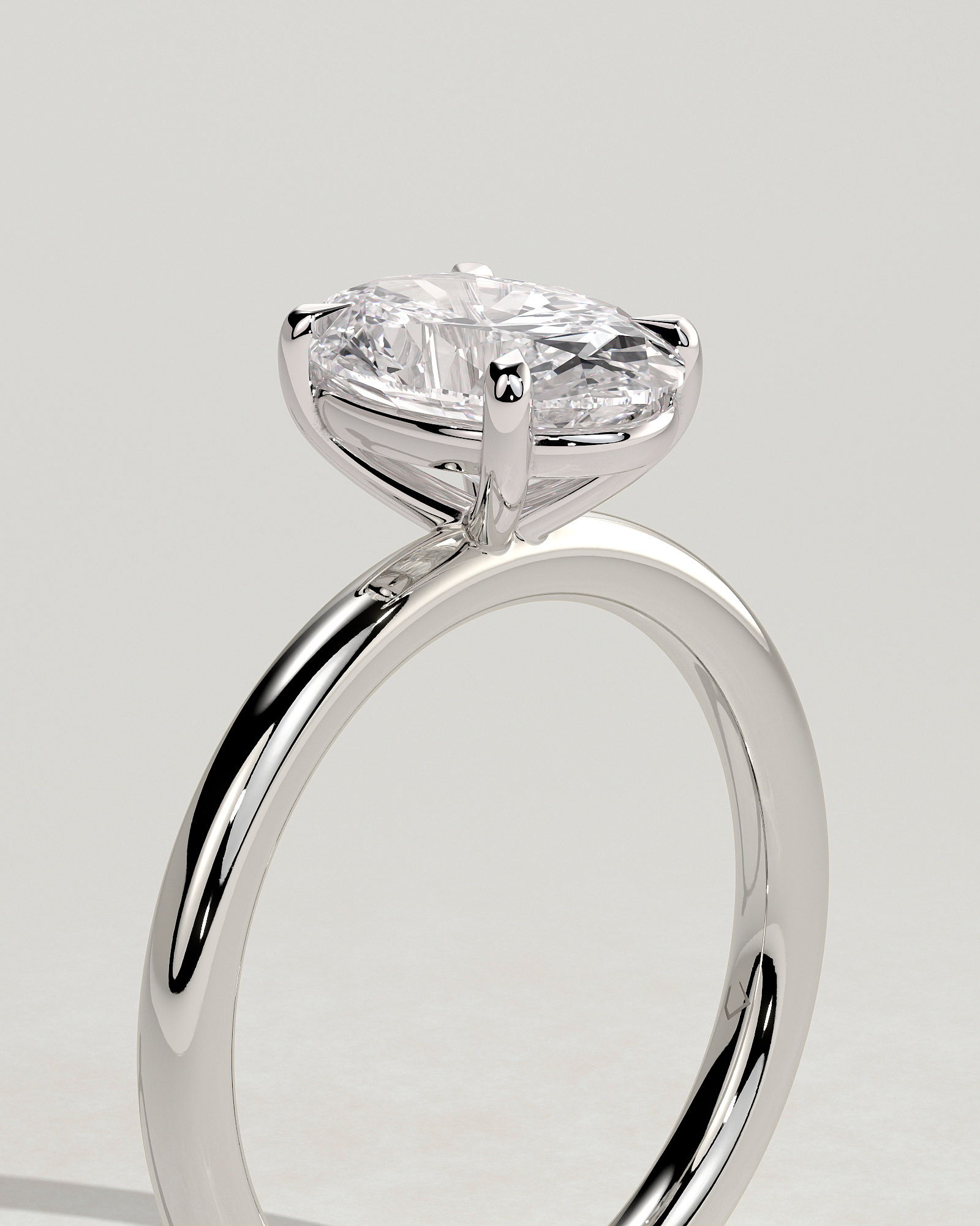 Daisy  Oval Solitaire - 18k White Gold High Setting