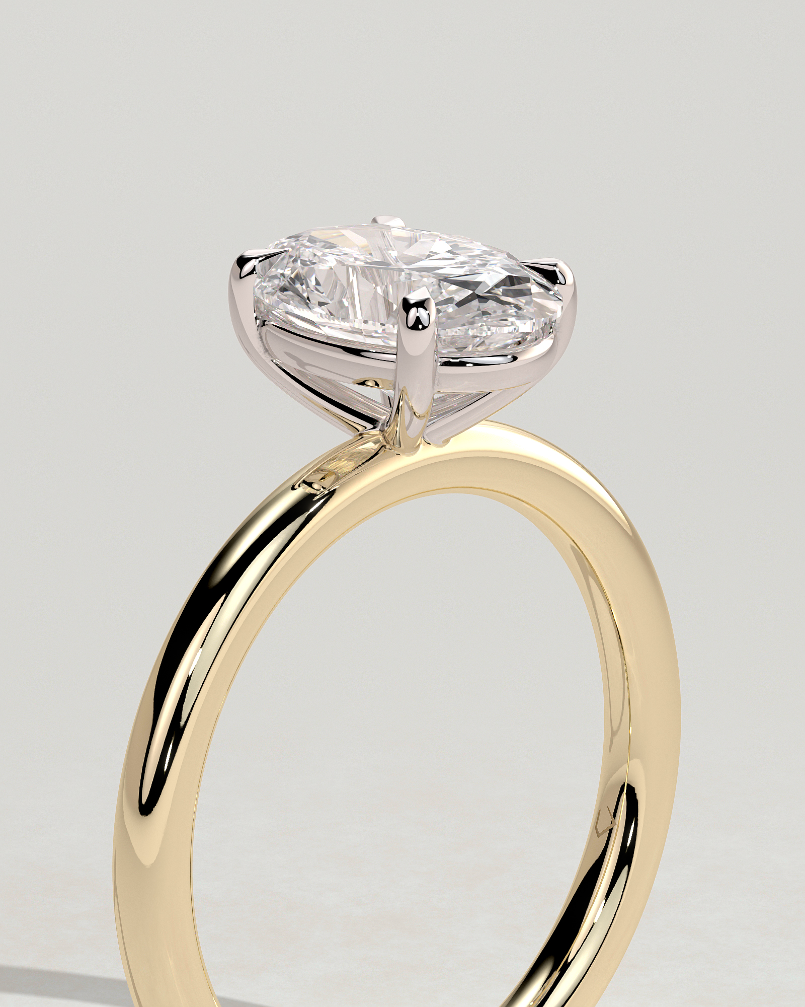 Daisy - Classic Oval 4 Claw Solitaire Engagement Ring - 18k Yellow Gold / 18k White Gold High Setting