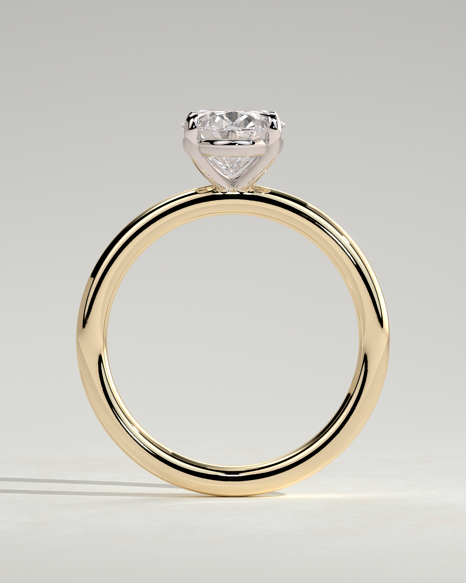 Daisy - Classic Oval 4 Claw Solitaire Engagement Ring - 18k Yellow Gold / 18k White Gold High Setting