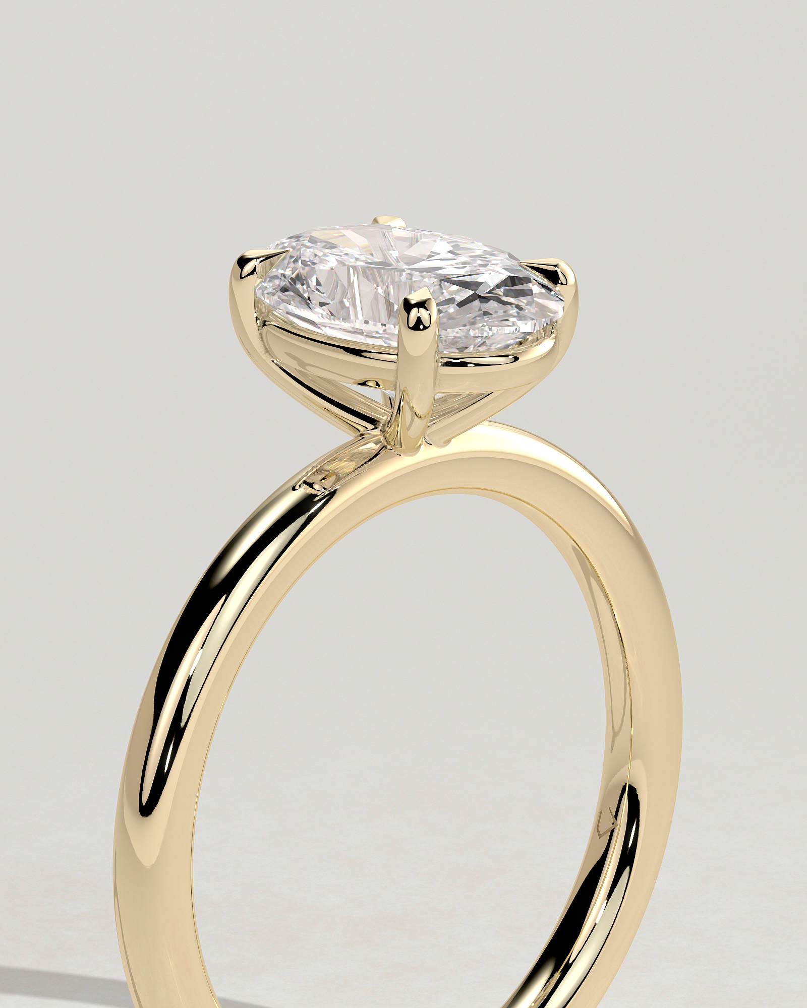 Daisy - Classic Oval 4 Claw Solitaire Engagement Ring - 18k Yellow Gold High Setting