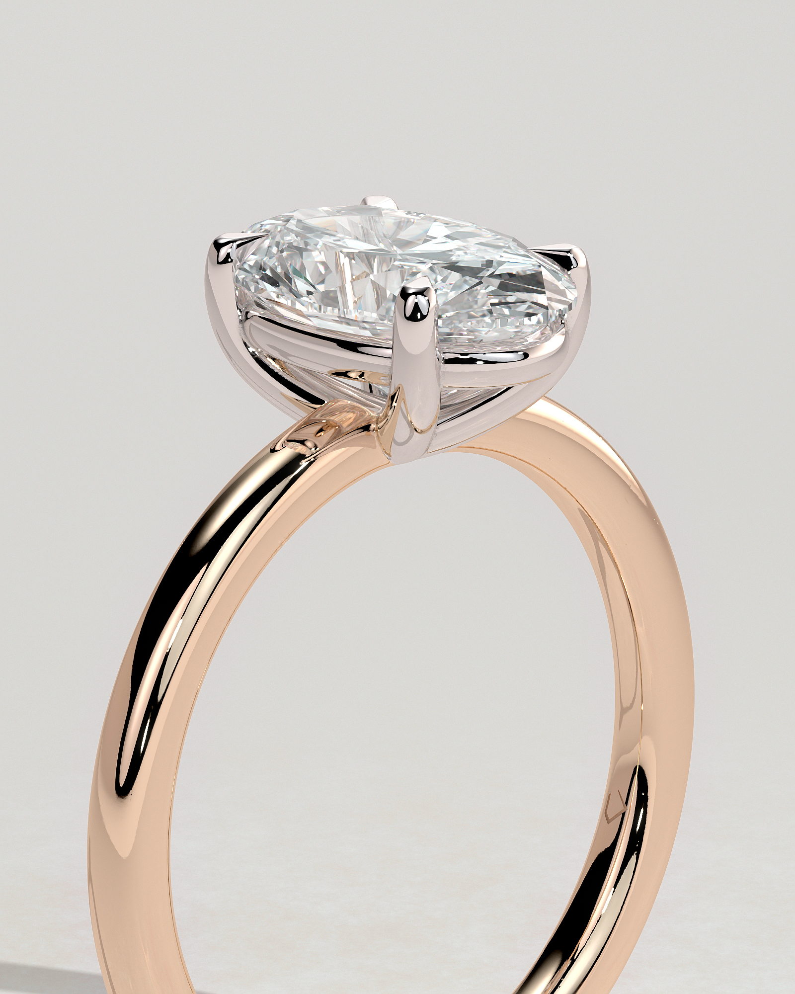 Daisy  Oval Solitaire - 18k Rose Gold / 18k White Gold Low Setting