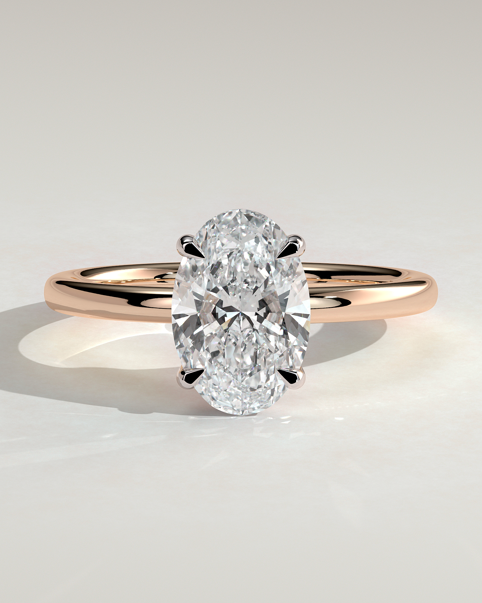 Daisy  Oval Solitaire - 18k Rose Gold / 18k White Gold Low Setting