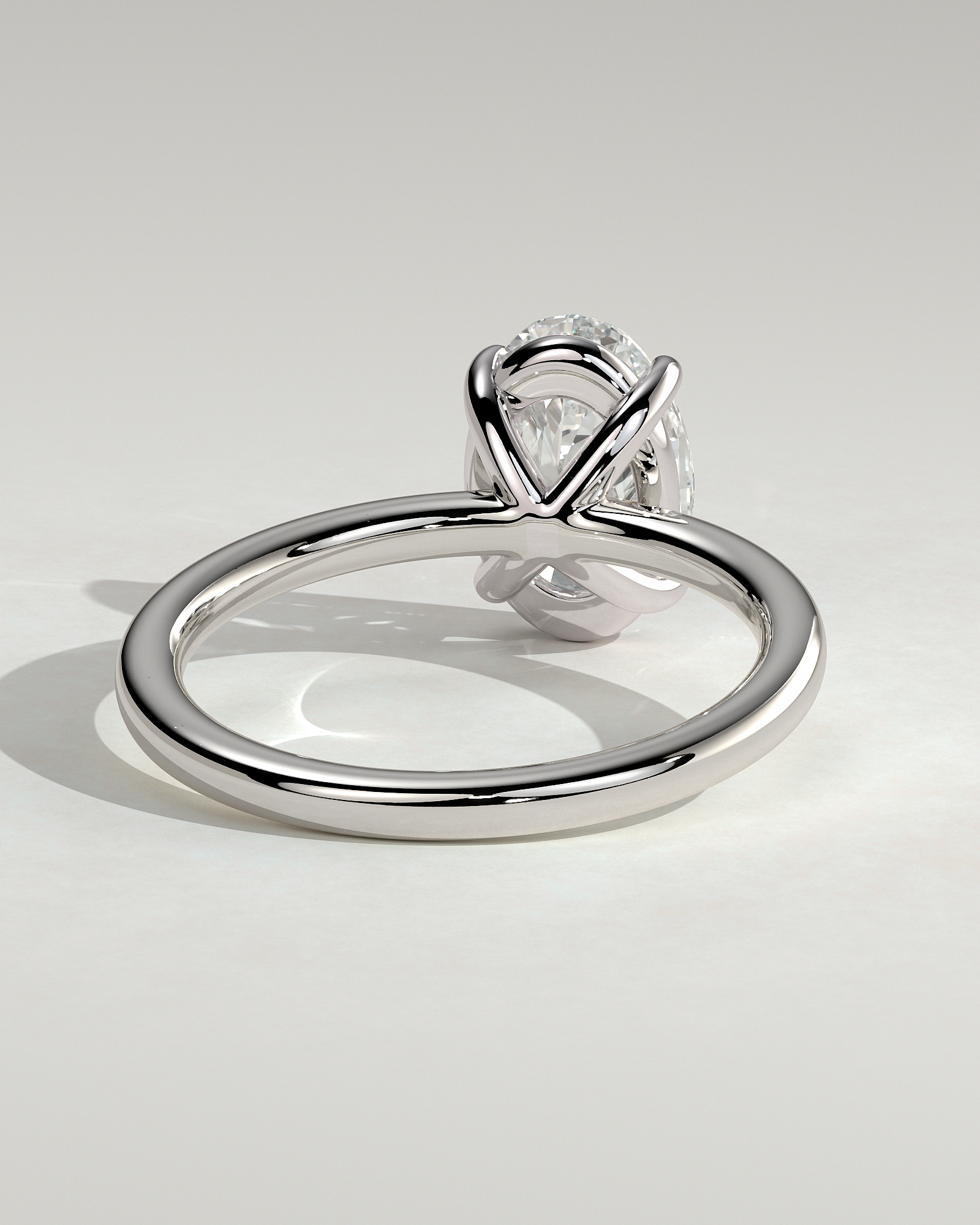 Daisy  Oval Solitaire - 18k White Gold Low Setting