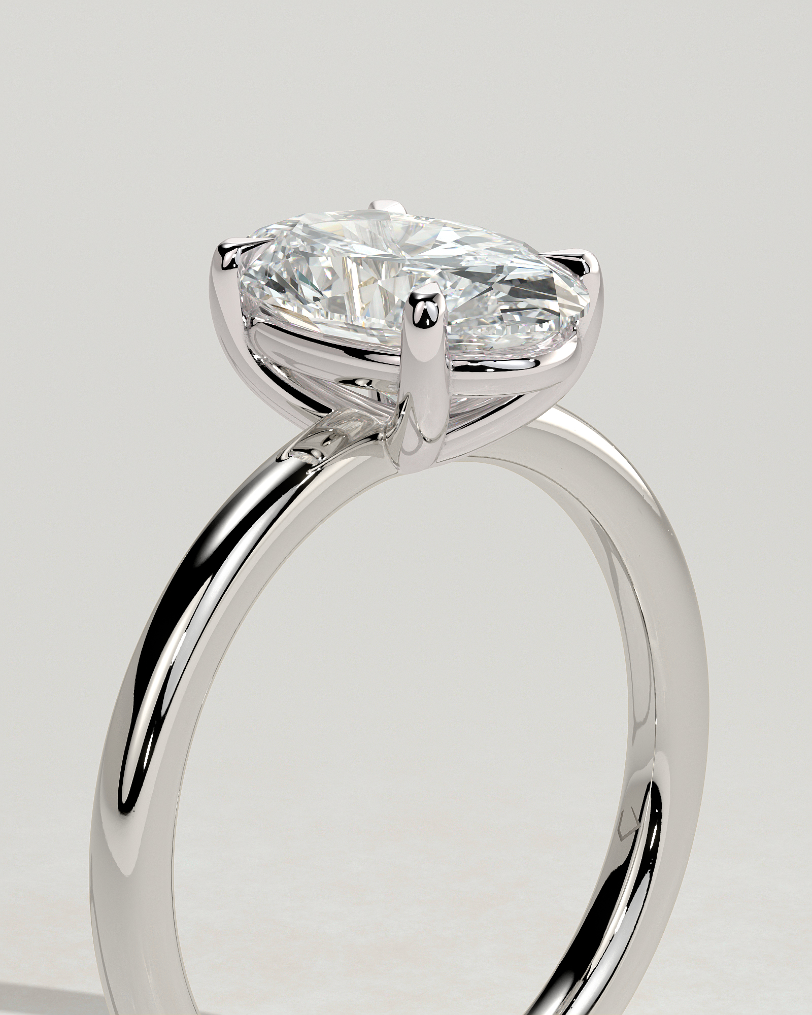 Daisy  Oval Solitaire - 18k White Gold Low Setting