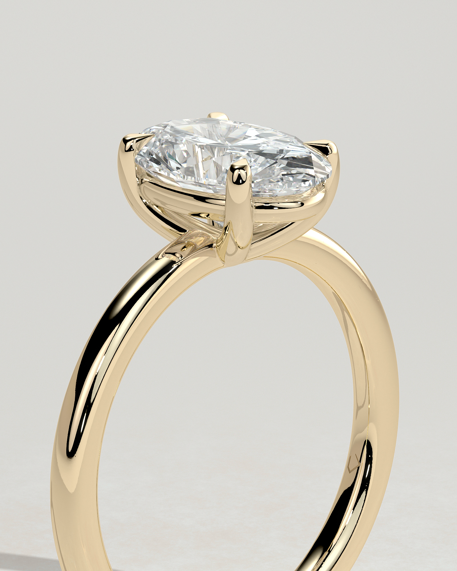 Daisy  Oval Solitaire - 18k Yellow Gold Low Setting