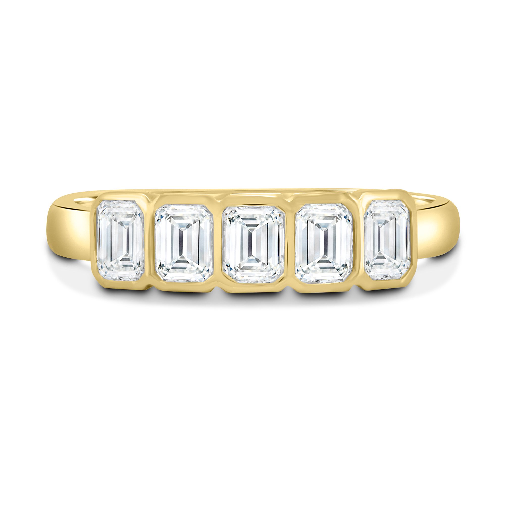 Dallas - Bezel Set Emerald Wedding Ring - 5 stones 18k Yellow Gold