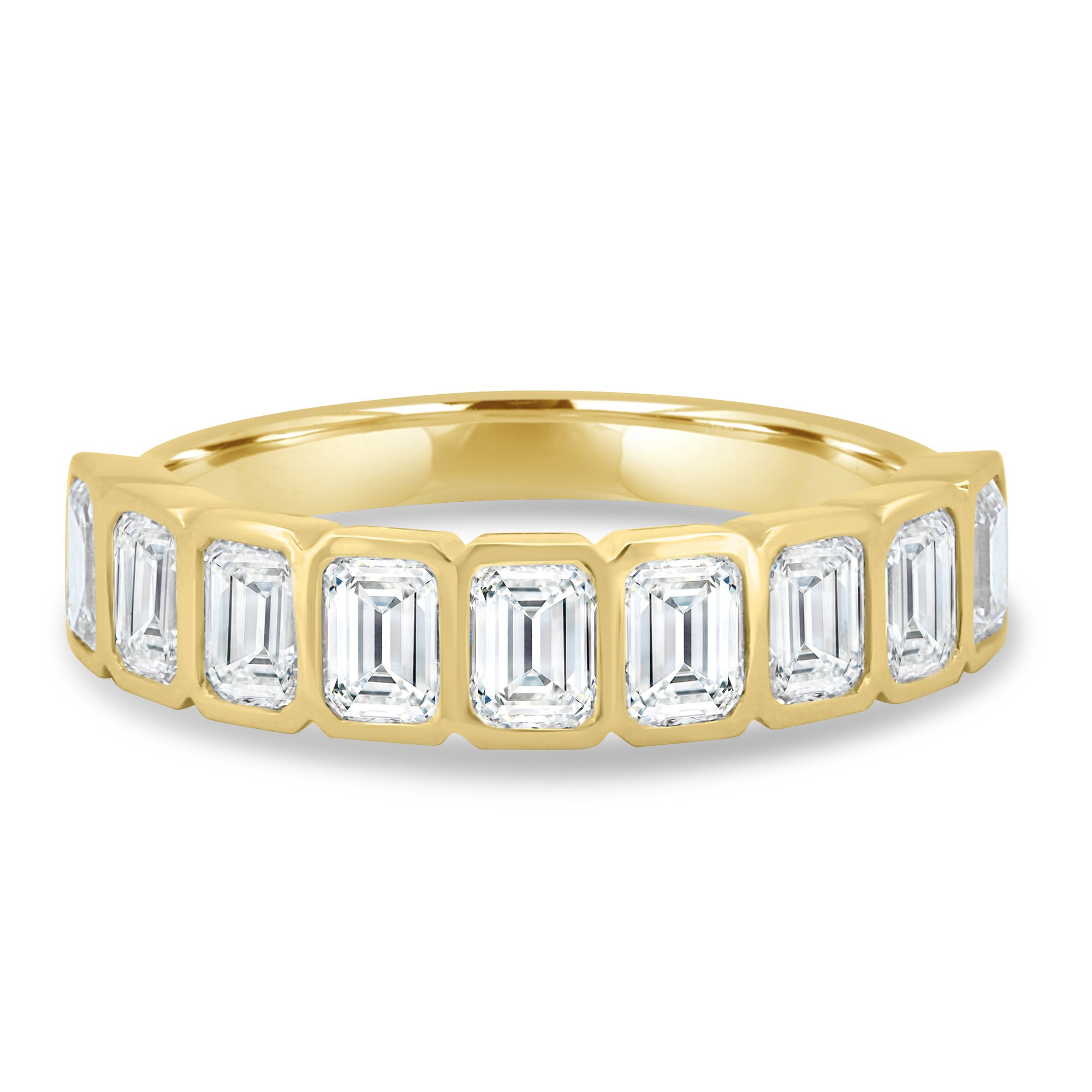 Dallas - Bezel Set Emerald Wedding Ring - 9 stones 18k Yellow Gold