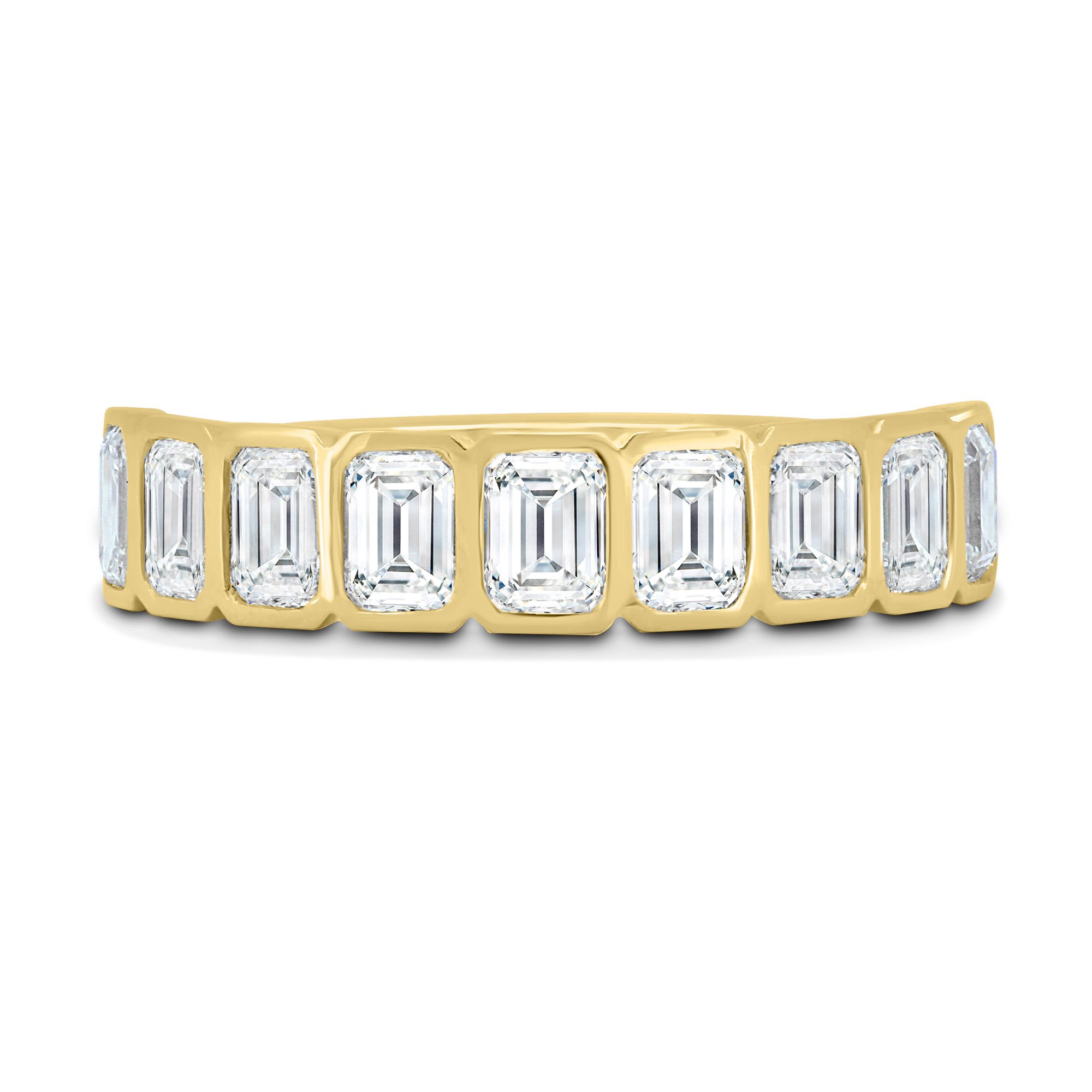 Dallas - Bezel Set Emerald Wedding Ring - 9 stones 18k Yellow Gold