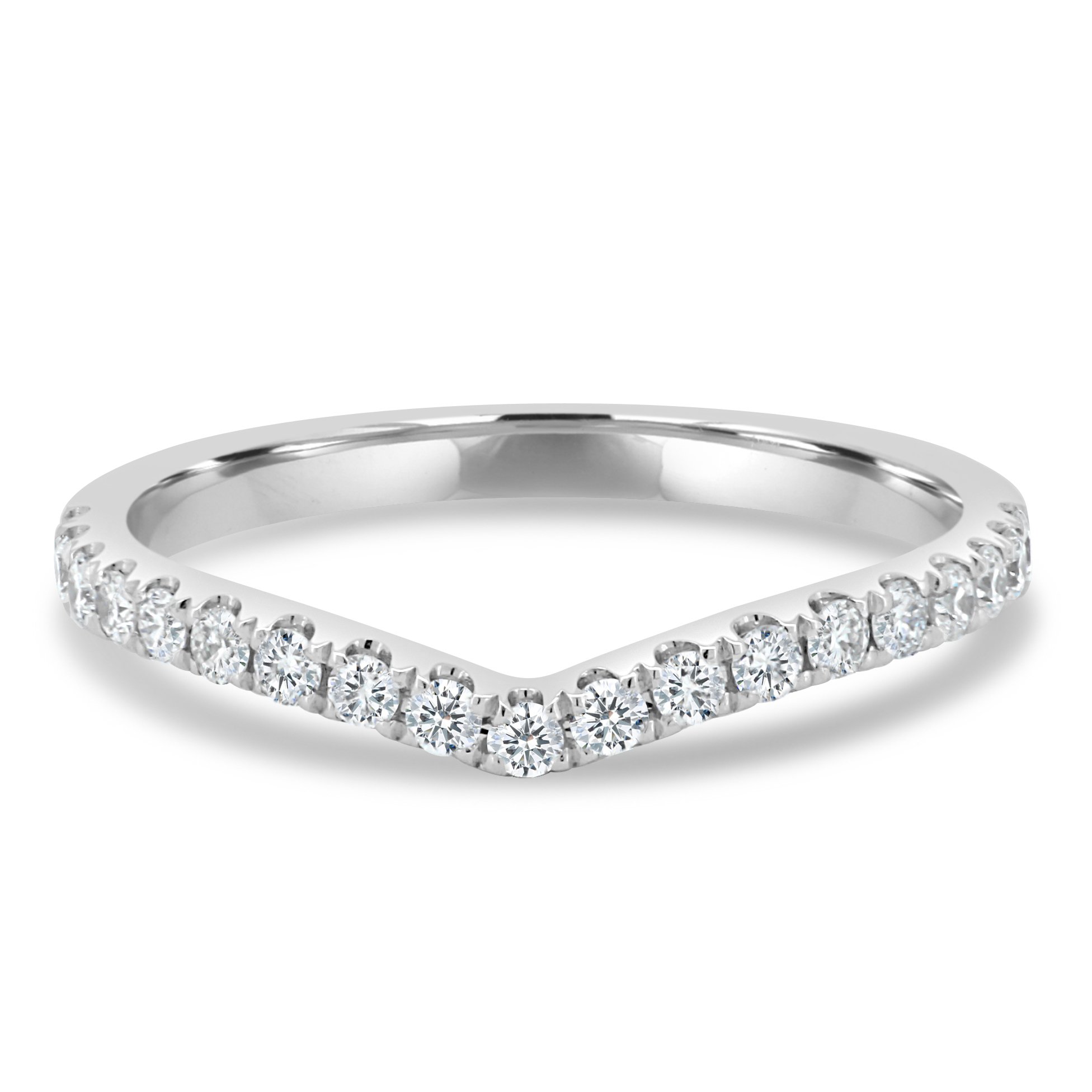 Danielle  Half Pav Curved Wedding Ring - 18k White Gold