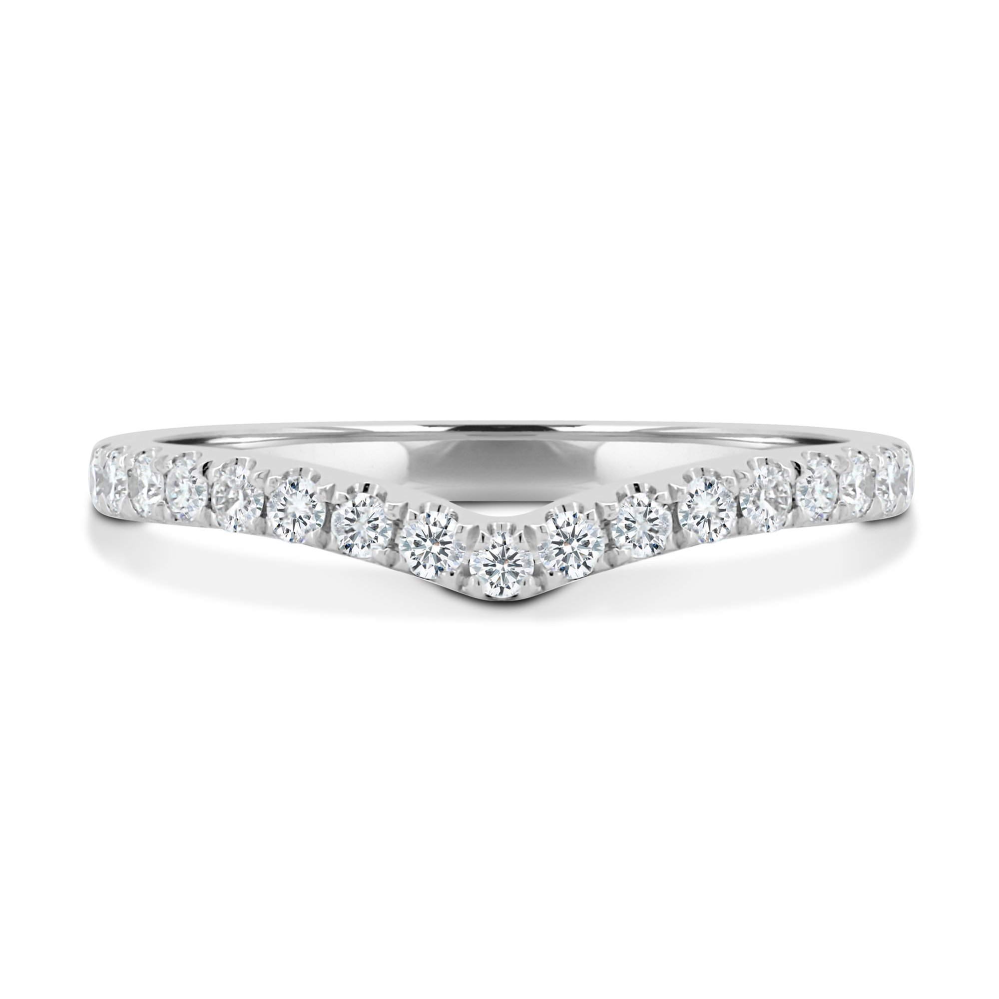 Danielle  Half Pav Curved Wedding Ring - 18k White Gold