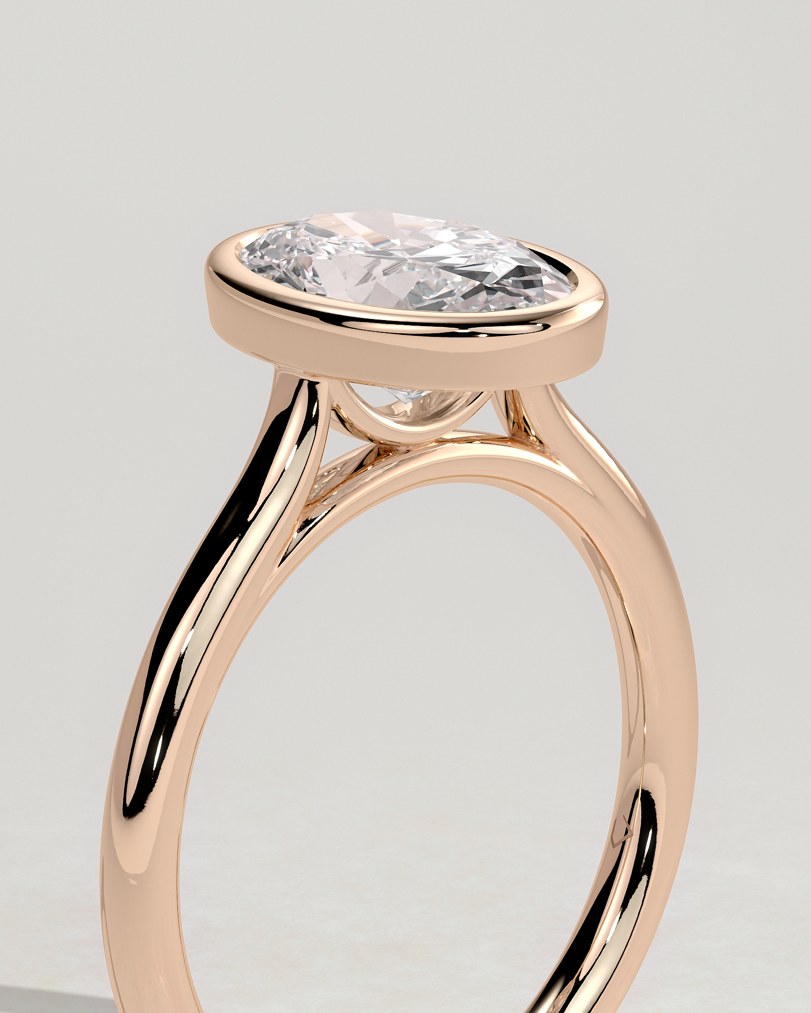Daphne - Oval Solitaire with Cathedral Bezel Setting - 18k Rose Gold