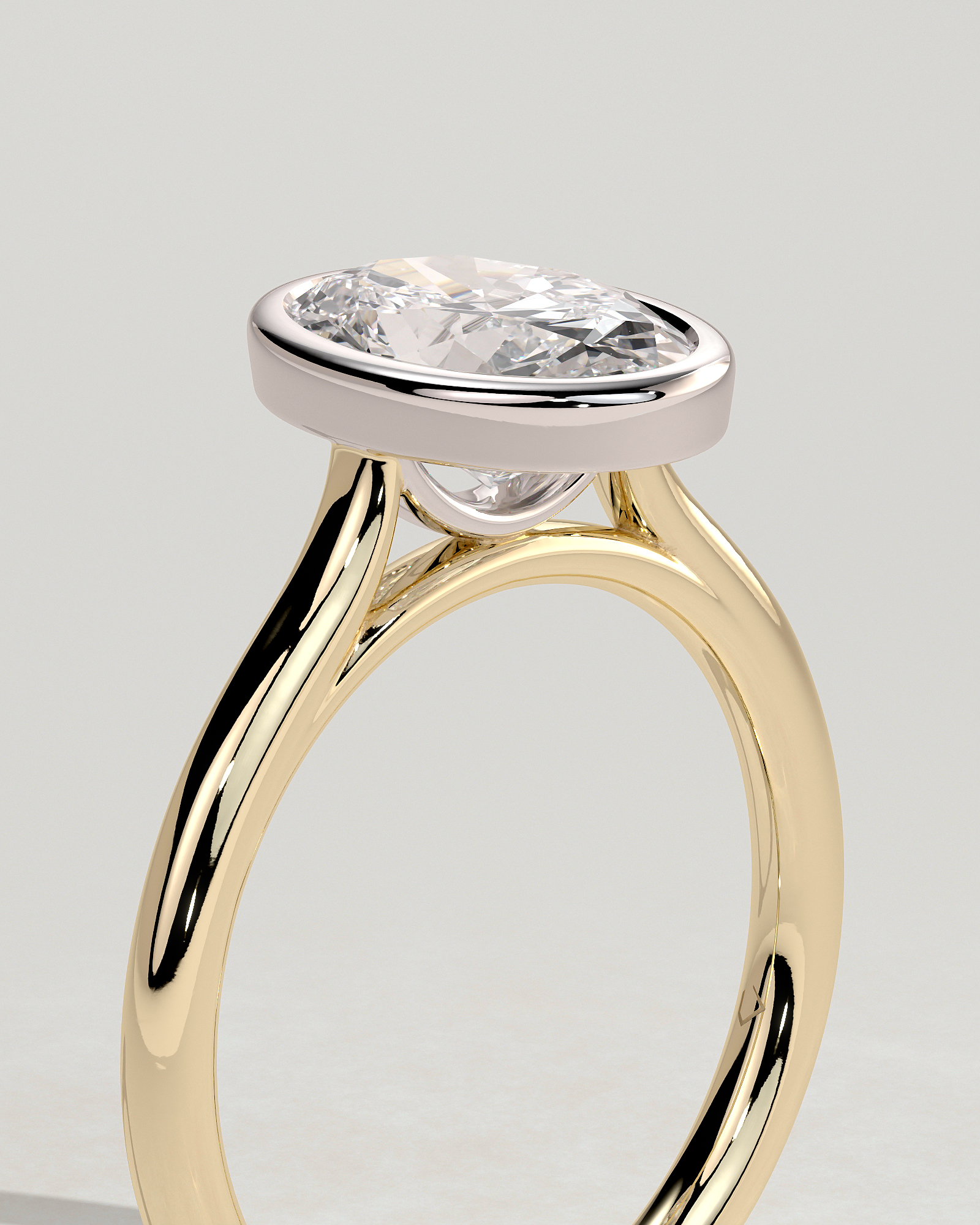Daphne - Oval Solitaire with Cathedral Bezel Setting - 18k Yellow Gold / 18k White Gold