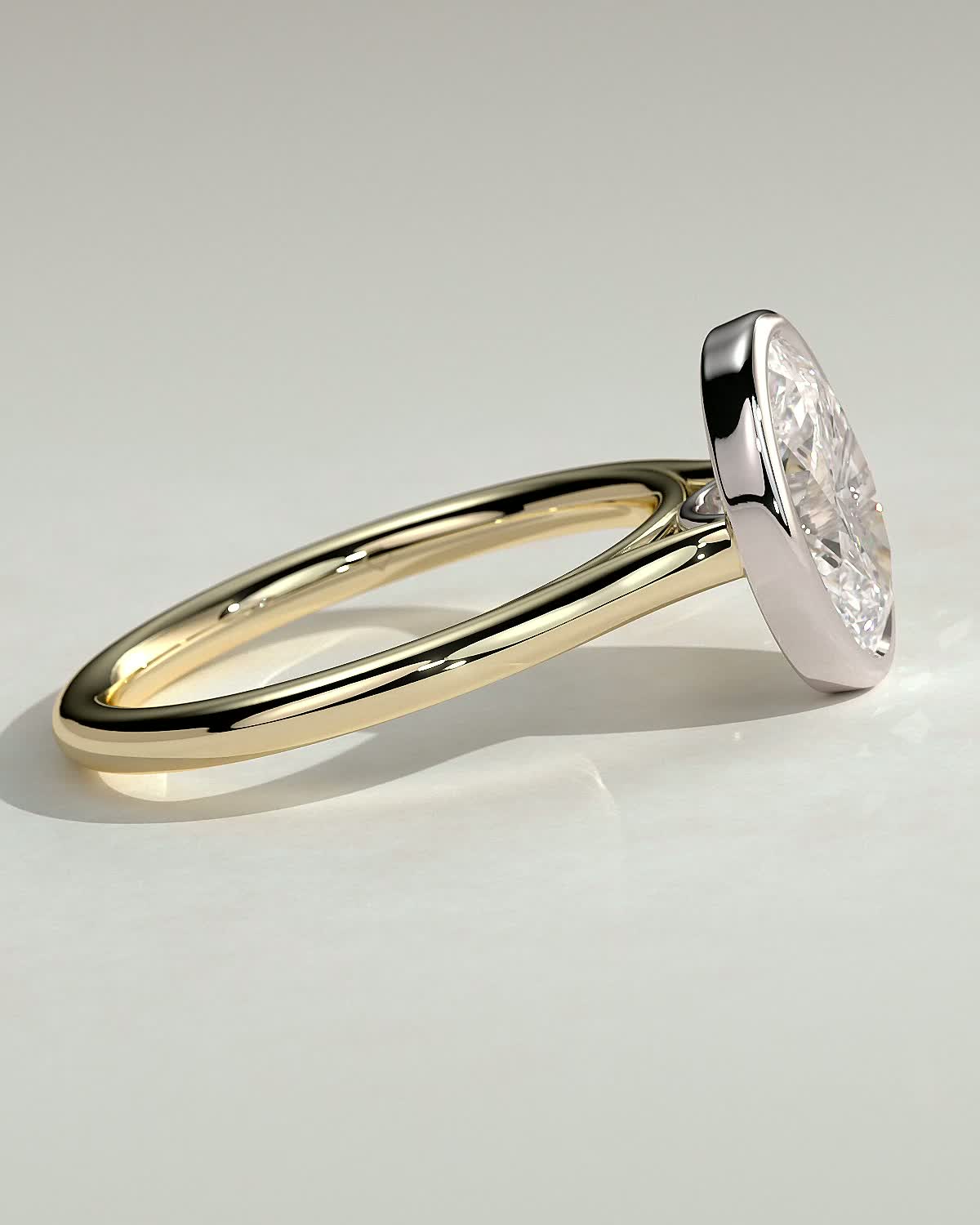 Daphne - Oval Solitaire with Cathedral Bezel Setting - 18k Yellow Gold / 18k White Gold