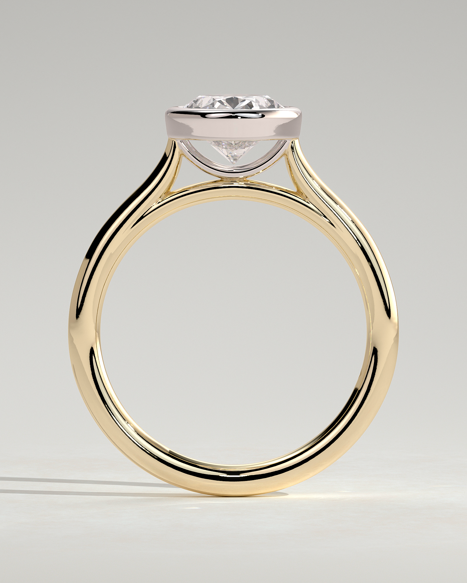 Daphne - Oval Solitaire with Cathedral Bezel Setting - 18k Yellow Gold / 18k White Gold