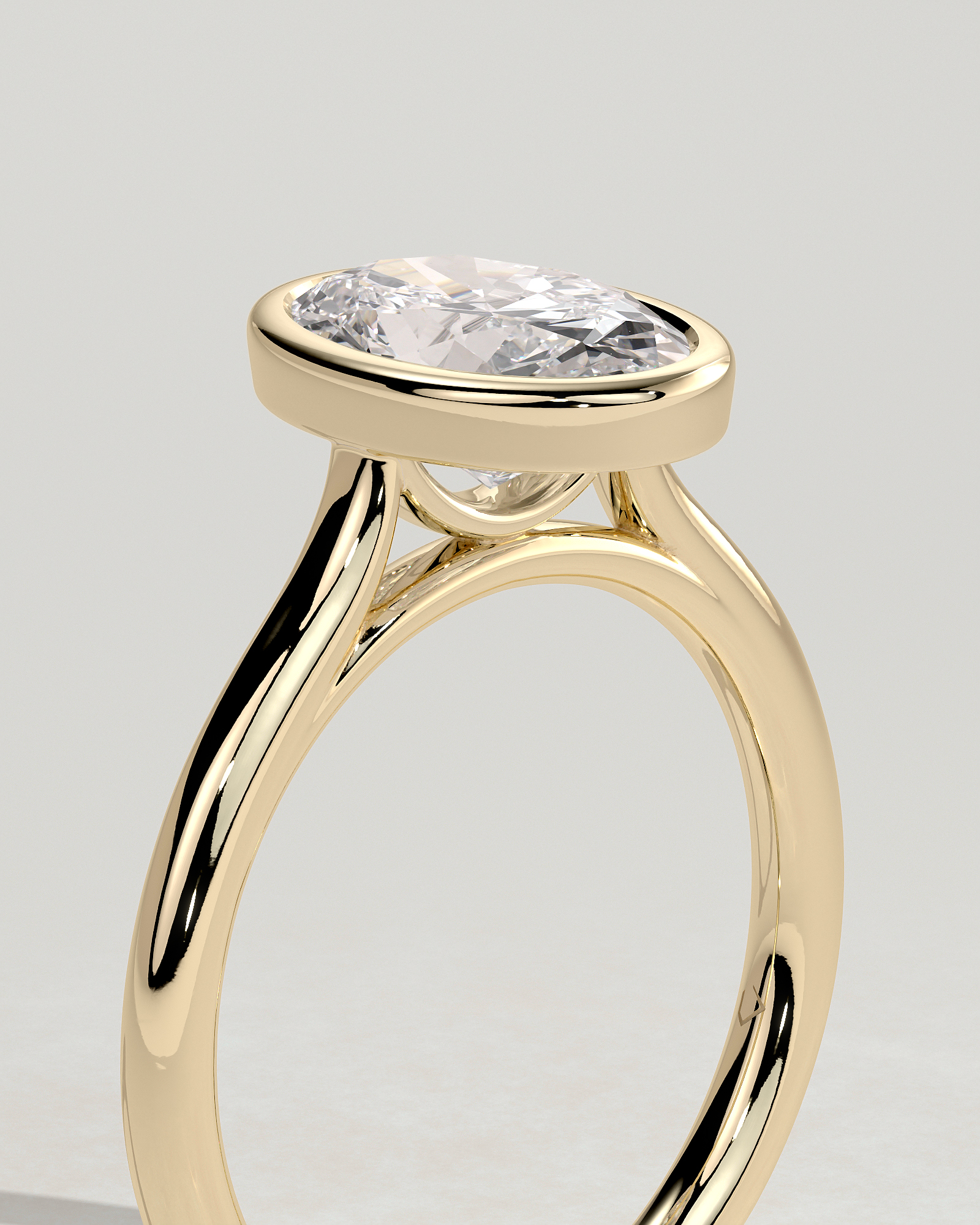 Daphne - Oval Solitaire with Cathedral Bezel Setting - 18k Yellow Gold
