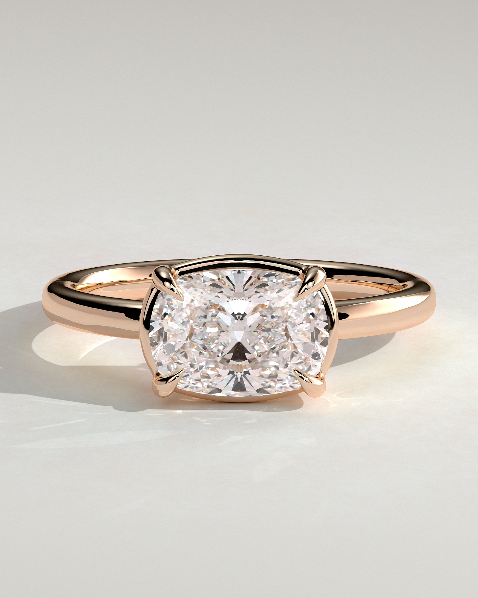 Daya - Elongated Cushion East West Bezel Frame Solitaire with Claws - 18k Rose Gold