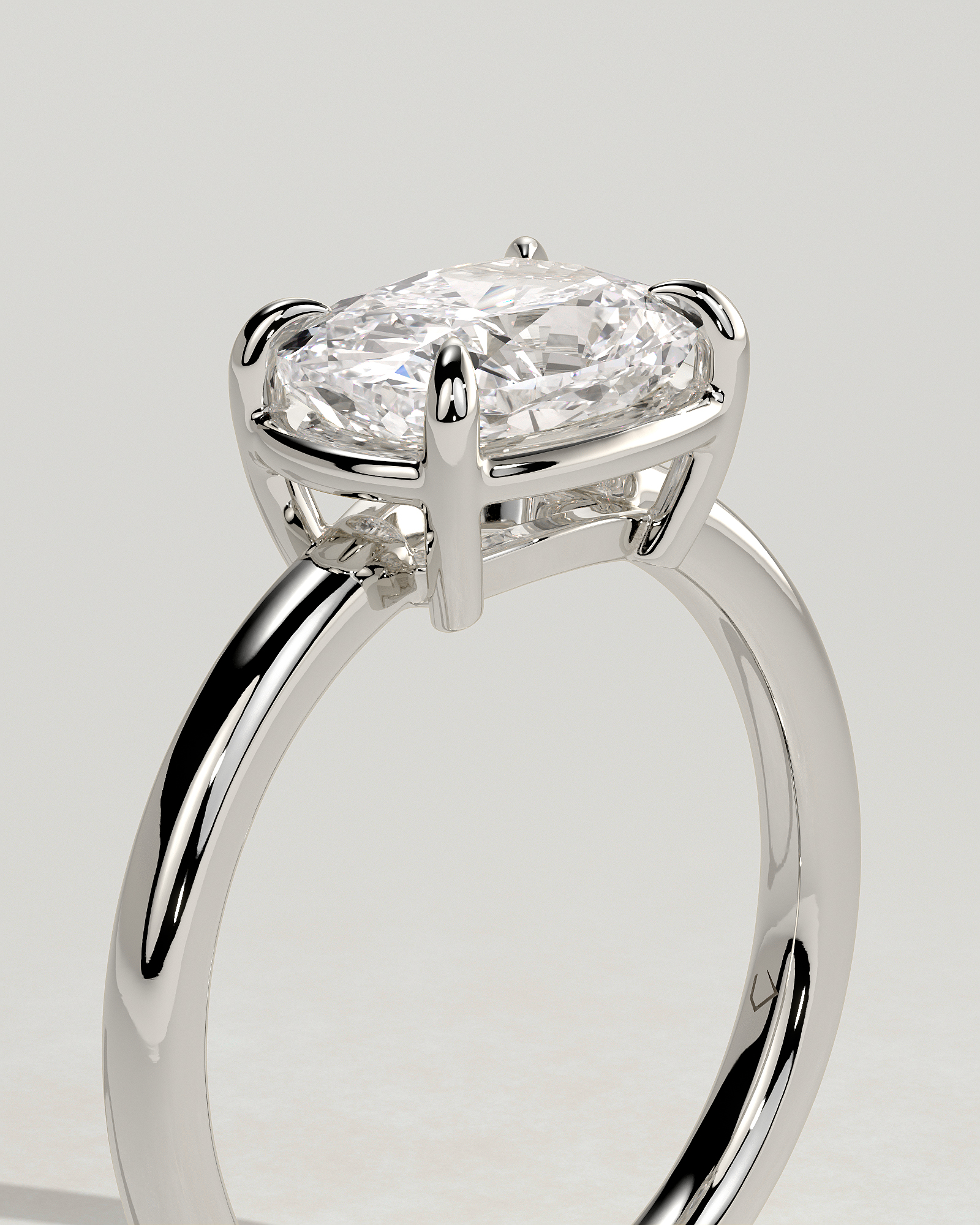 Daya - Elongated Cushion East West Bezel Frame Solitaire with Claws - 18k White Gold