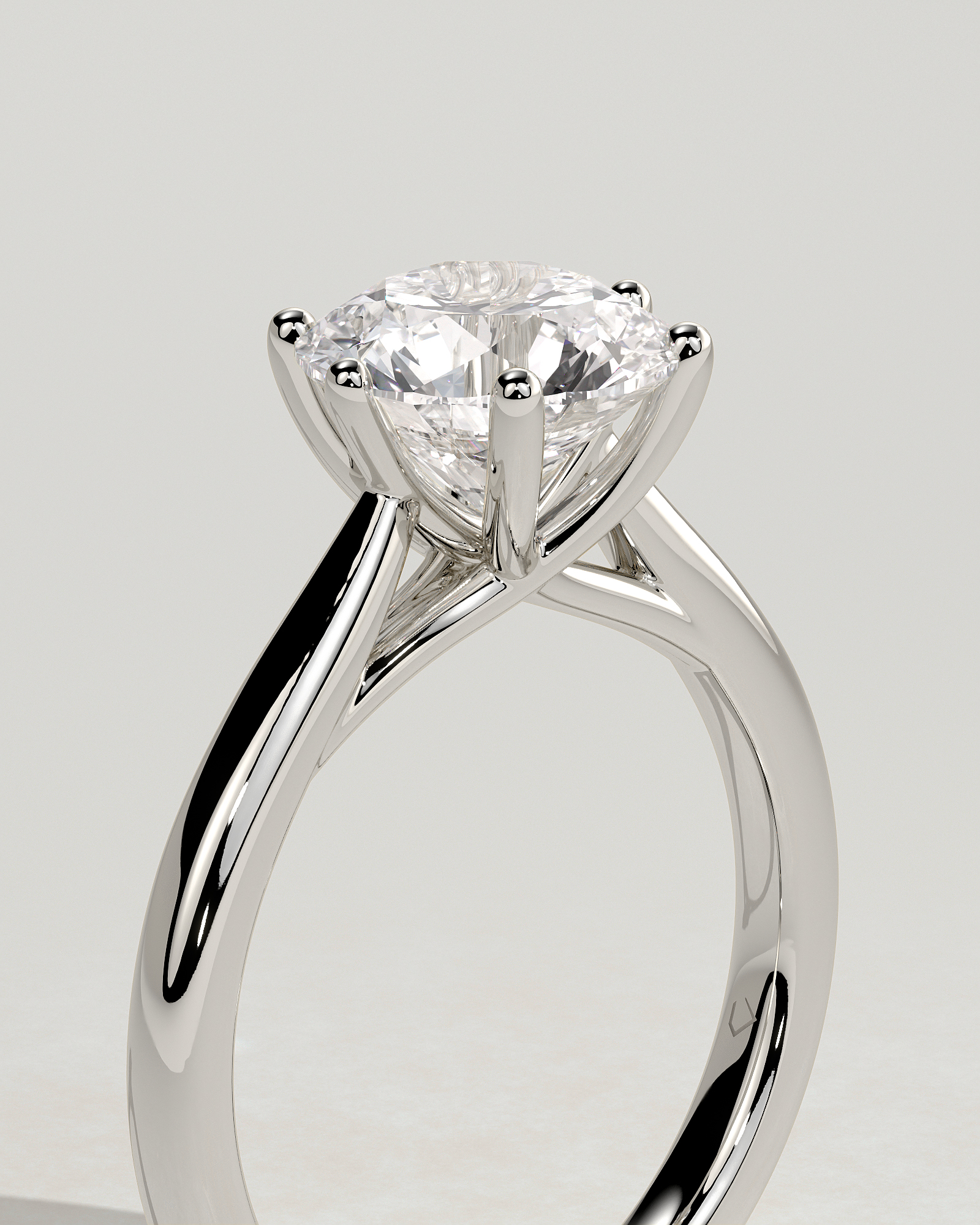 Delilah - 6 Claw Cathedral Round Solitaire - 18k White Gold