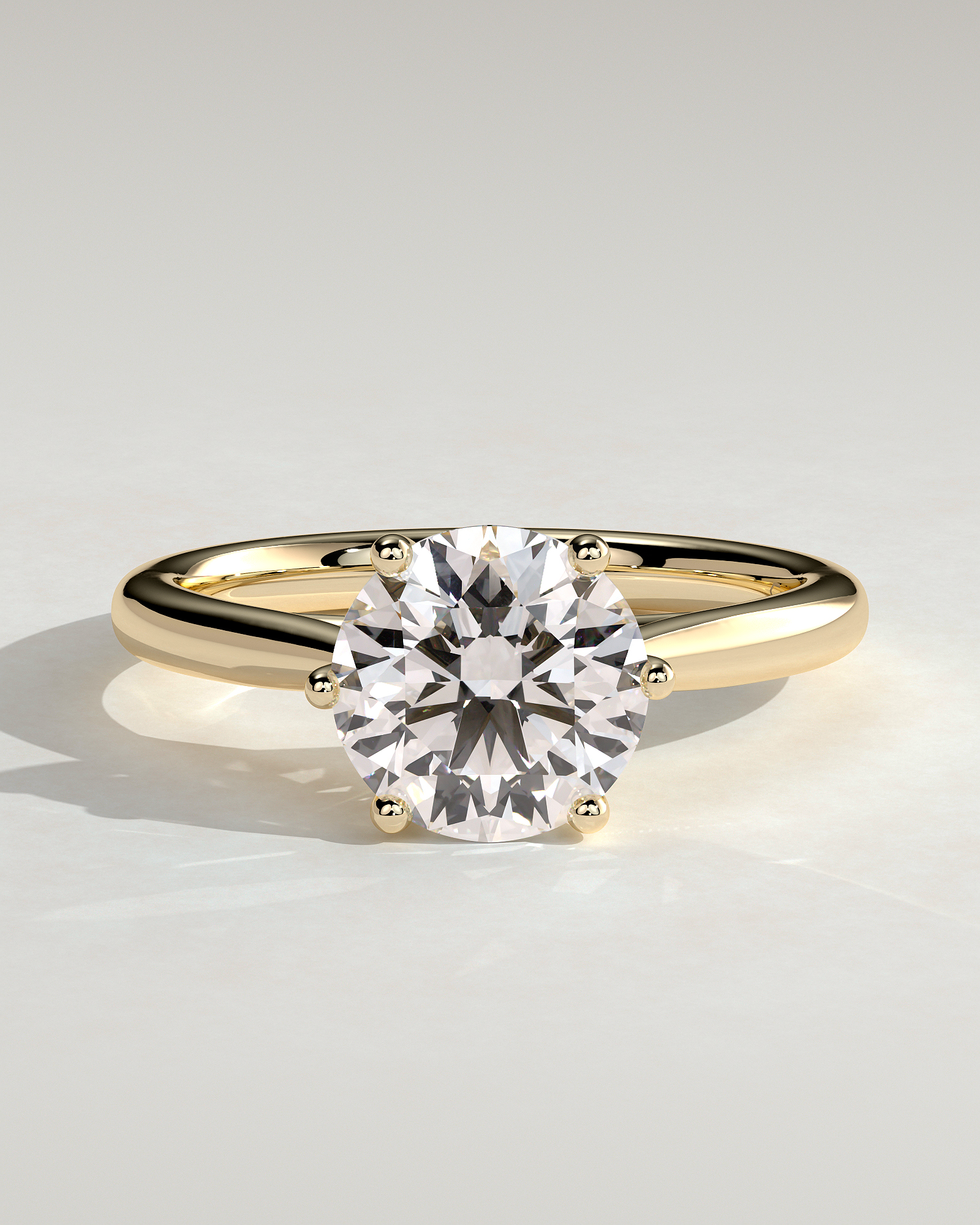 Delilah - 6 Claw Cathedral Round Solitaire - 18k Yellow Gold