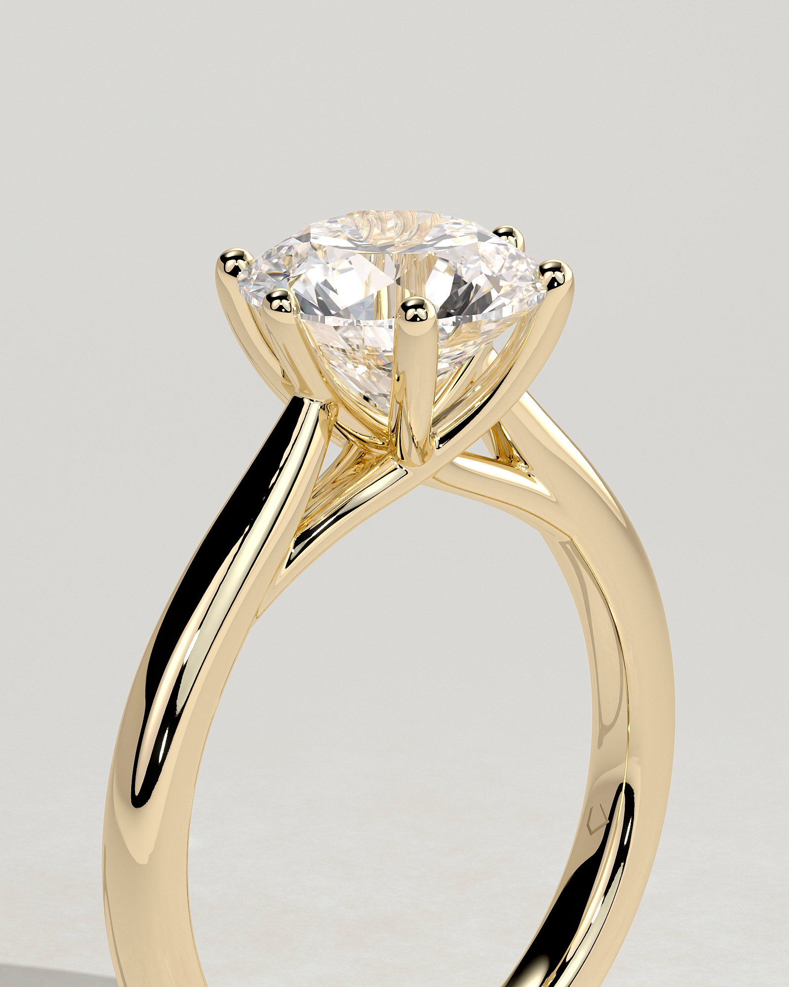 Delilah - 6 Claw Cathedral Round Solitaire - 18k Yellow Gold