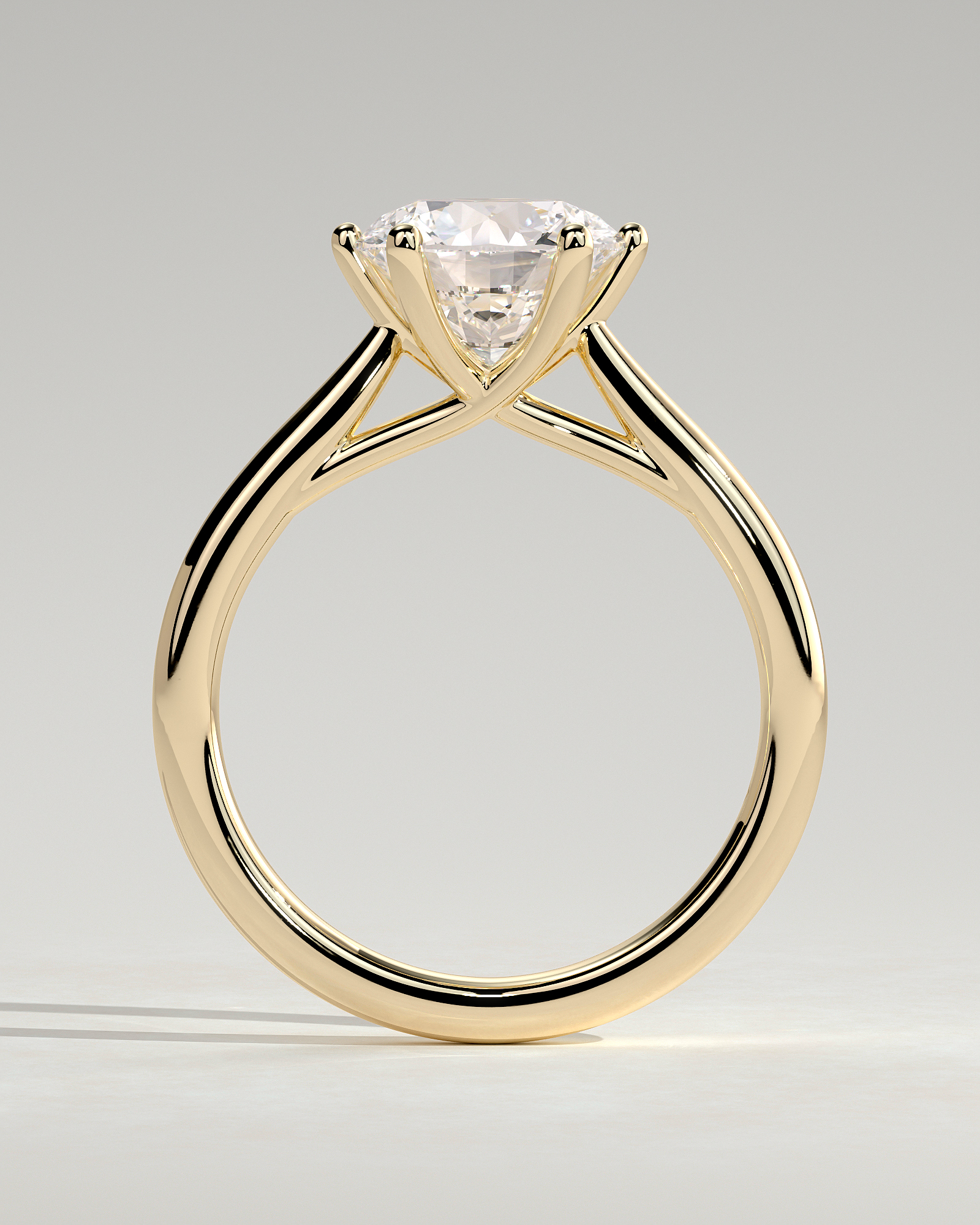 Delilah - 6 Claw Cathedral Round Solitaire - 18k Yellow Gold