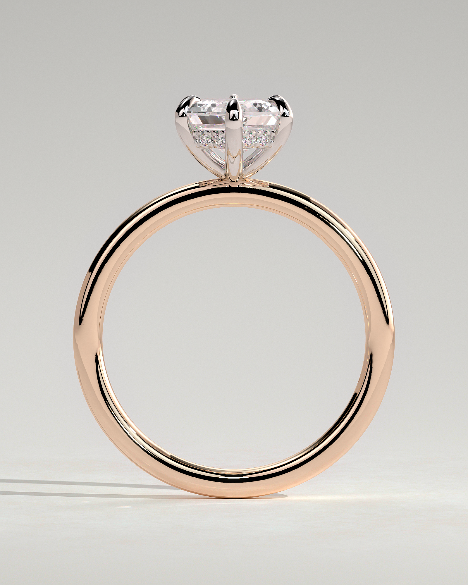 Delta - 6 Claw Elongated Hexagon with Hidden Halo - 18k Rose Gold / 18k White Gold