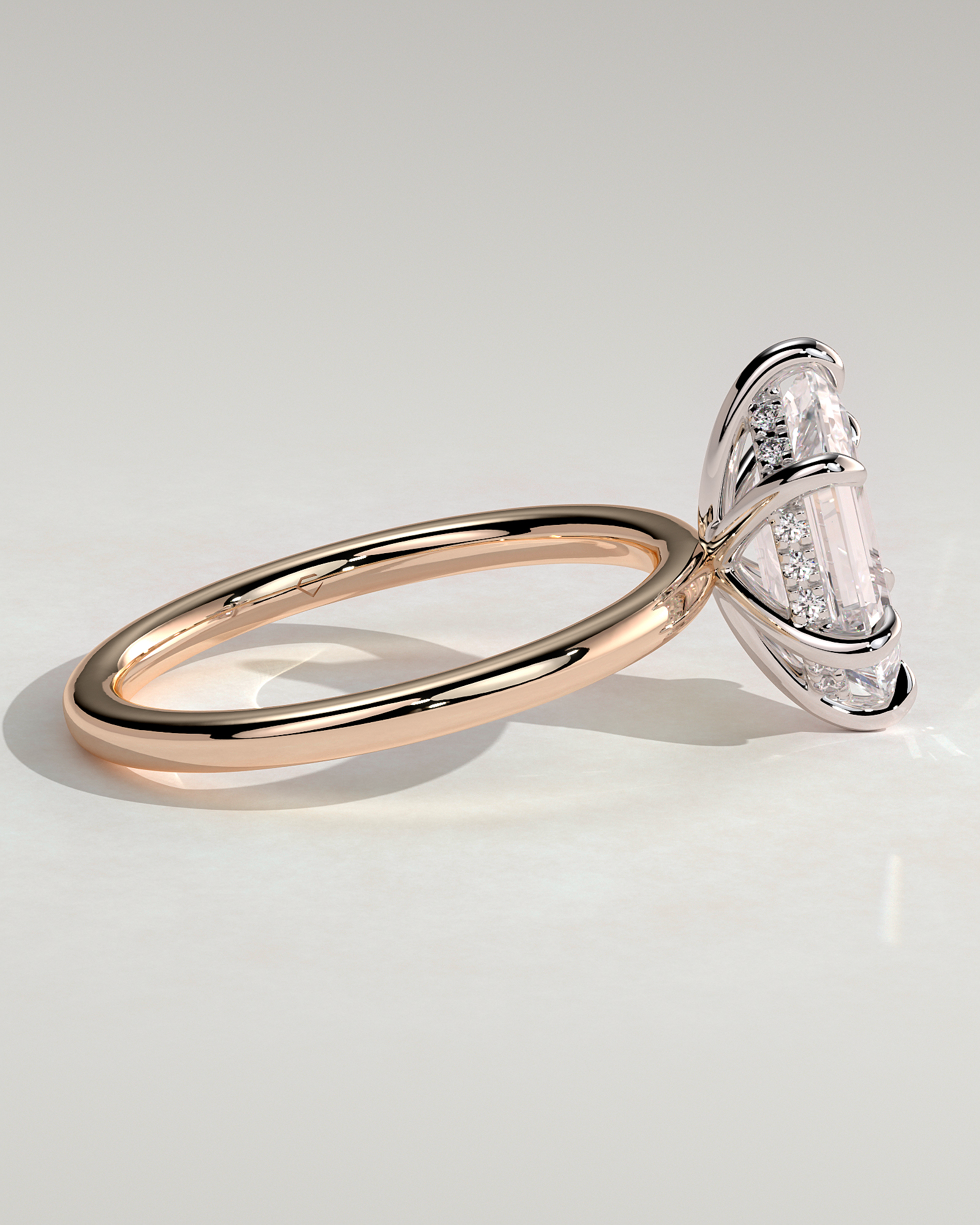 Delta - 6 Claw Elongated Hexagon with Hidden Halo - 18k Rose Gold / 18k White Gold
