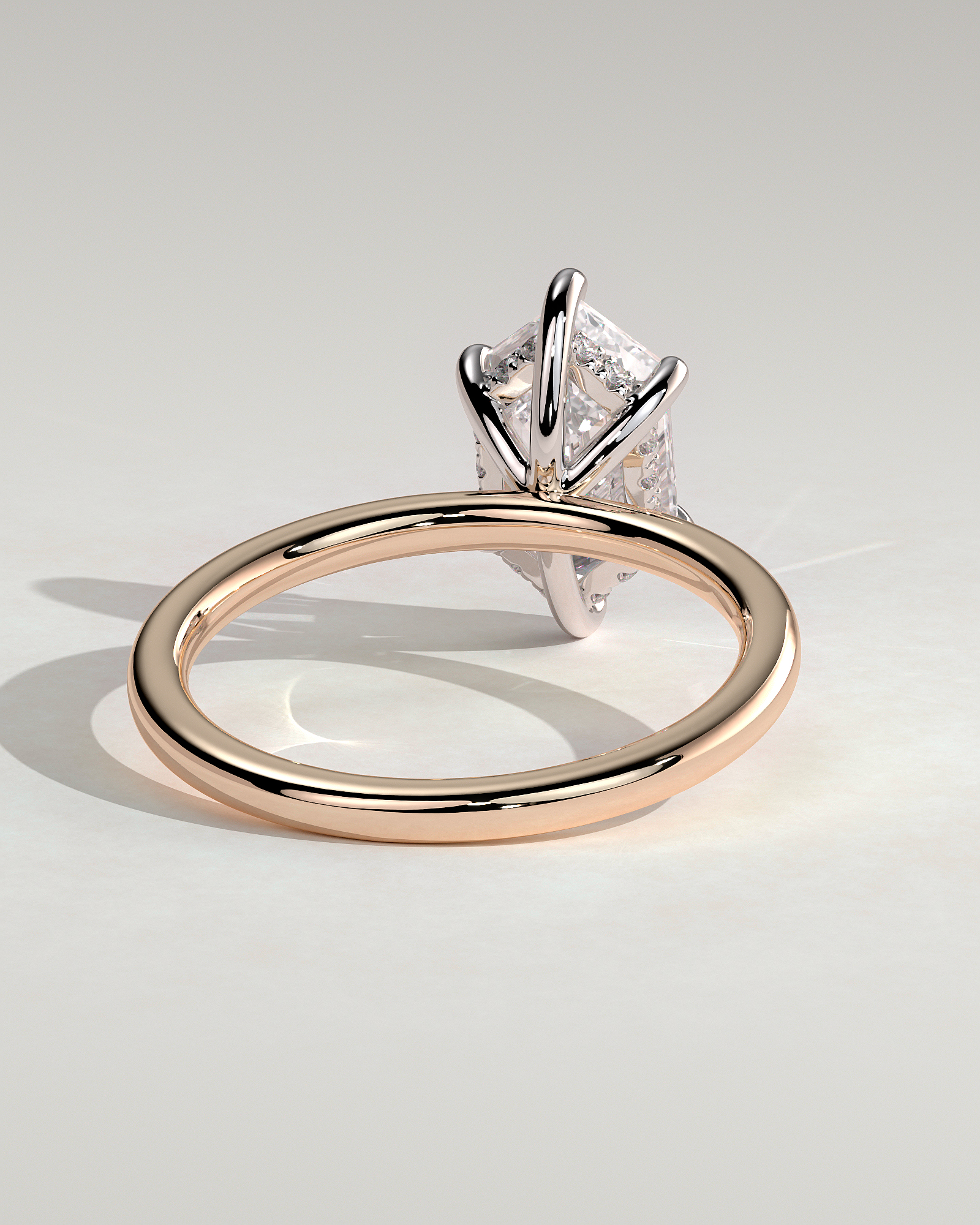 Delta - 6 Claw Elongated Hexagon with Hidden Halo - 18k Rose Gold / 18k White Gold