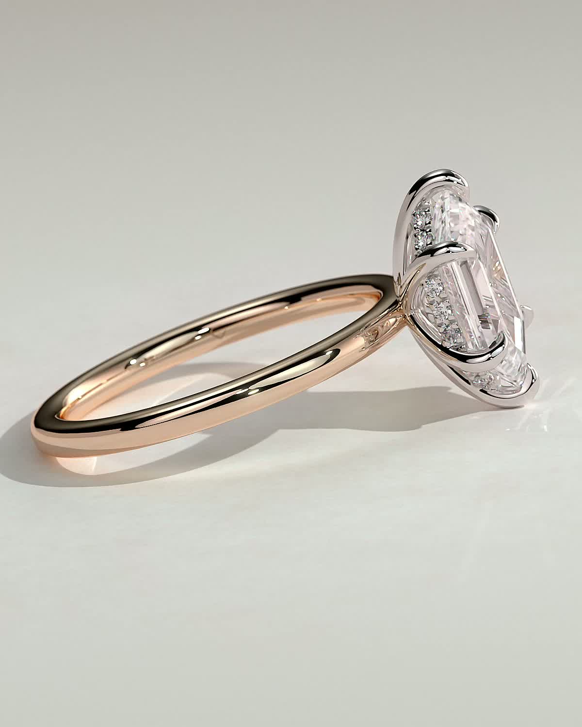 Delta - 6 Claw Elongated Hexagon with Hidden Halo - 18k Rose Gold / 18k White Gold