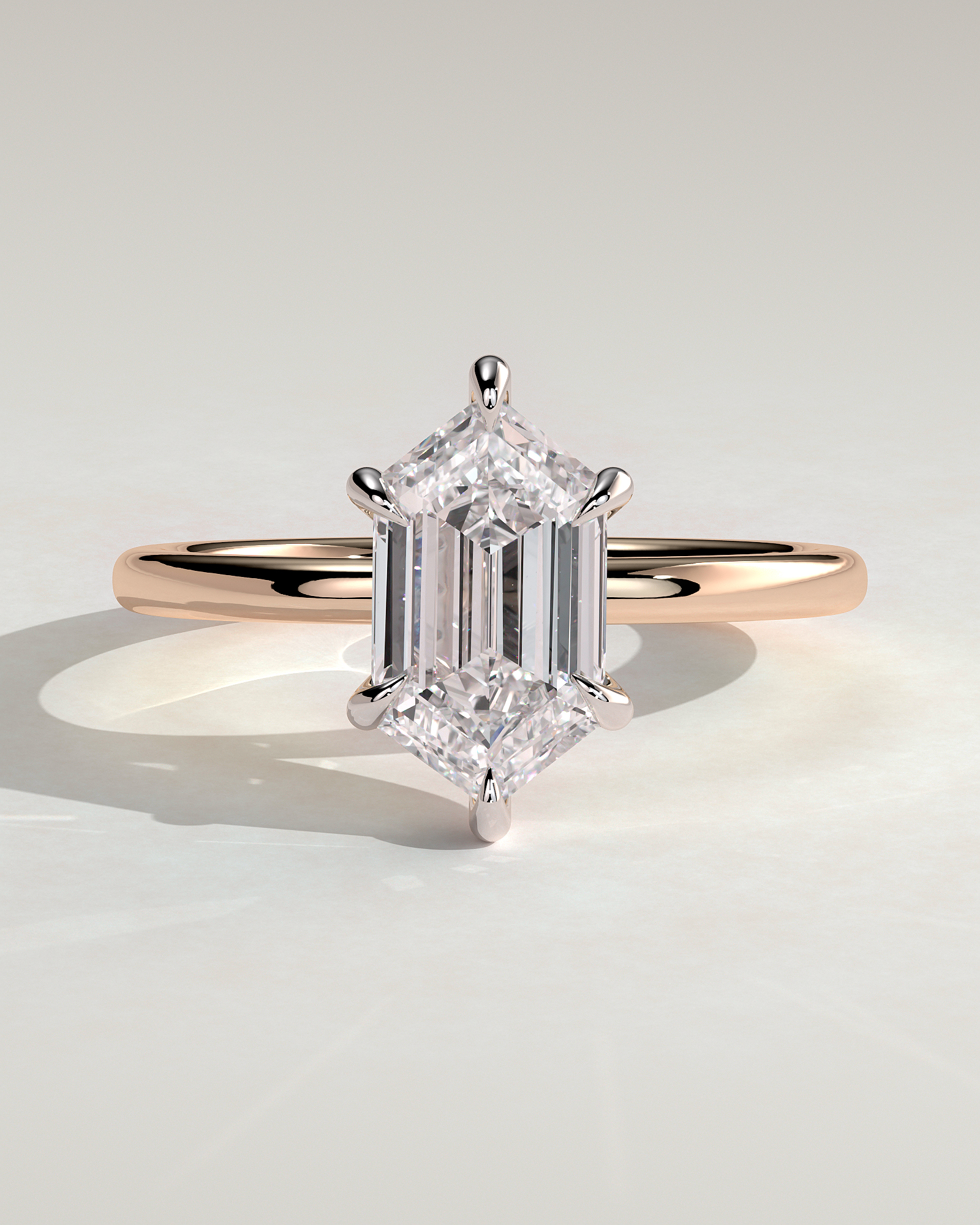 Delta - 6 Claw Elongated Hexagon with Hidden Halo - 18k Rose Gold / 18k White Gold