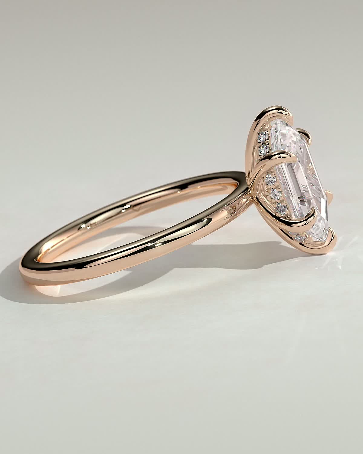 Delta - 6 Claw Elongated Hexagon with Hidden Halo - 18k Rose Gold