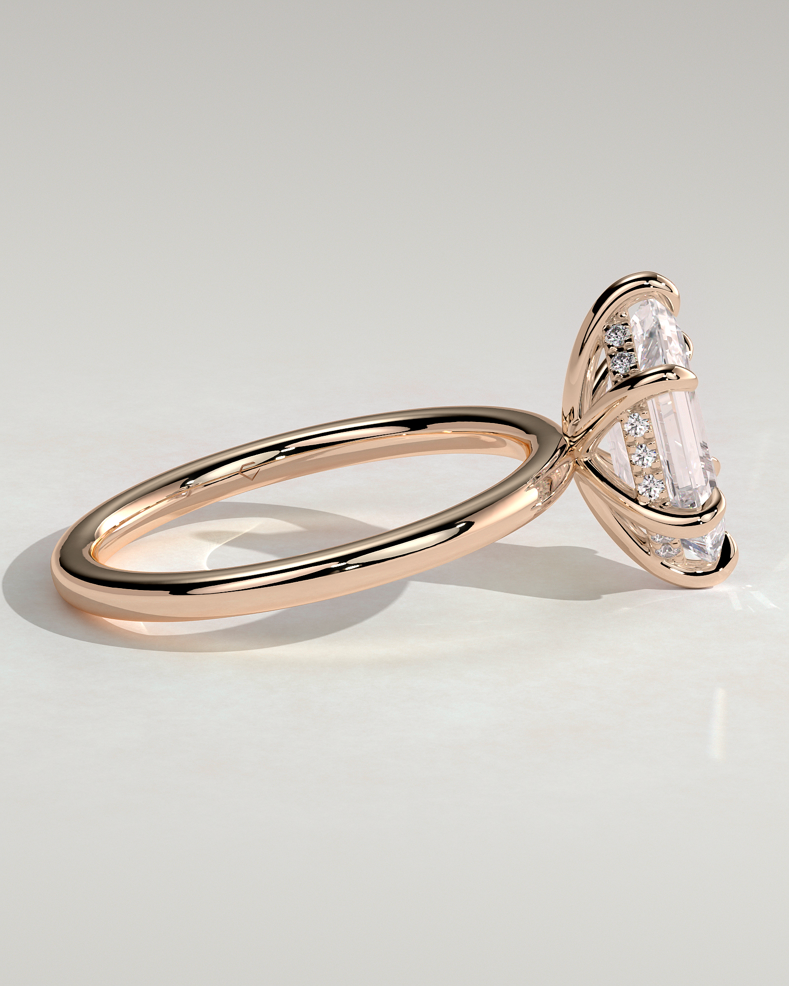 Delta - 6 Claw Elongated Hexagon with Hidden Halo - 18k Rose Gold