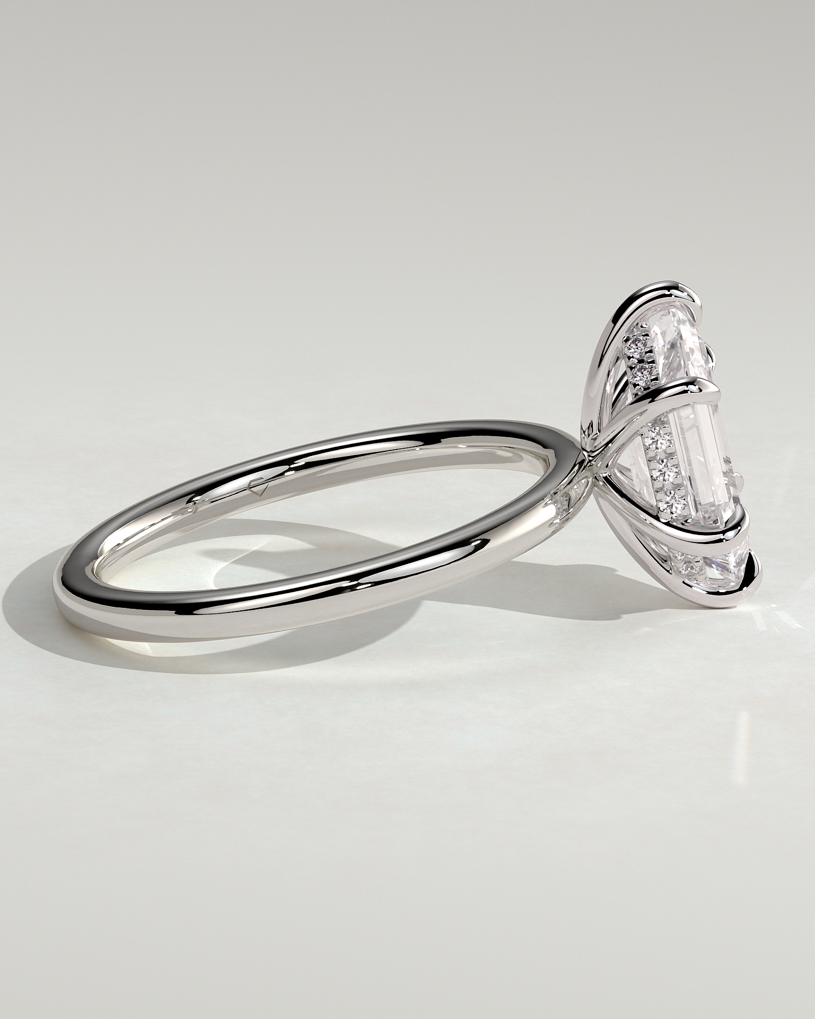 Delta - 6 Claw Elongated Hexagon with Hidden Halo - 18k White Gold