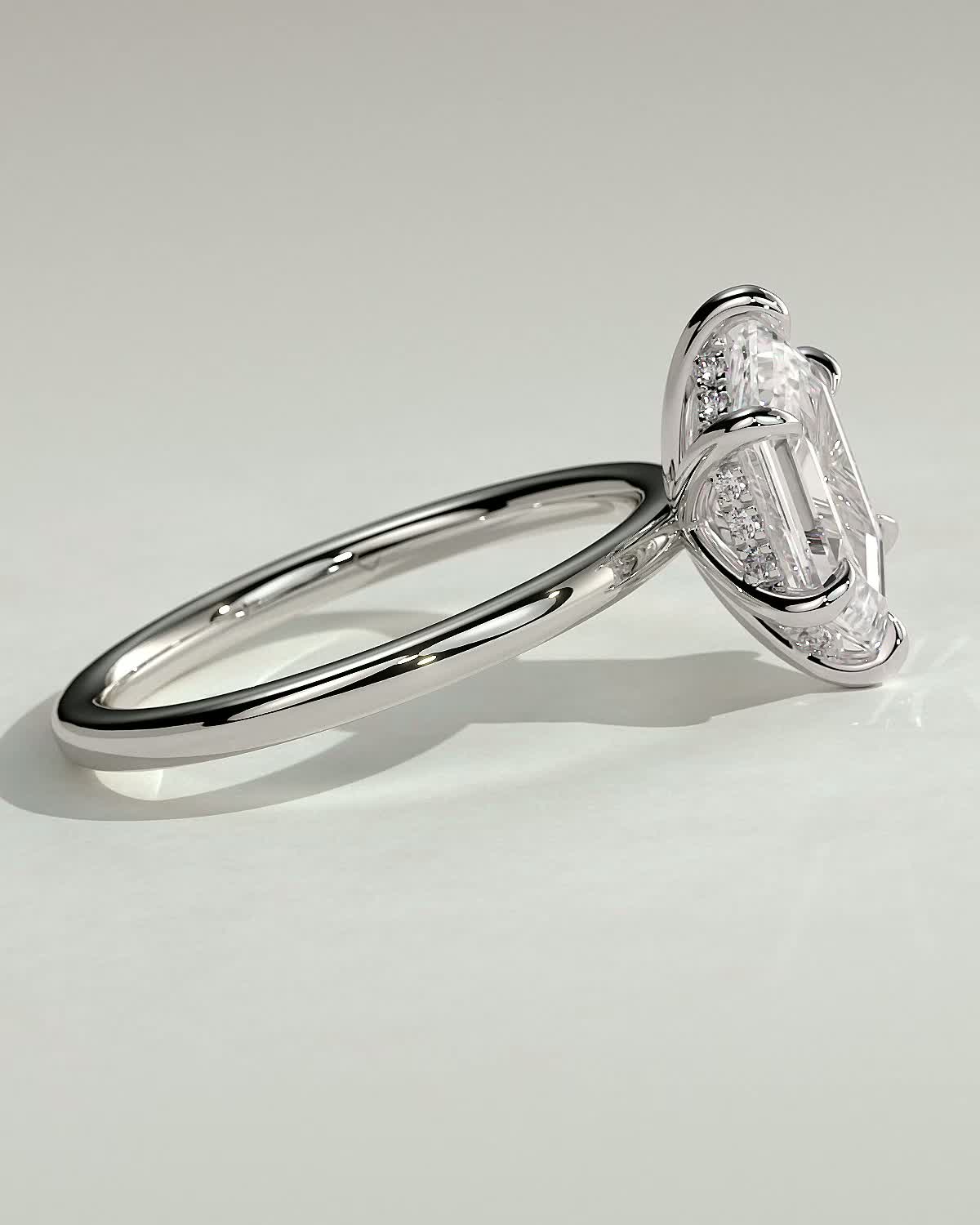 Delta - 6 Claw Elongated Hexagon with Hidden Halo - 18k White Gold