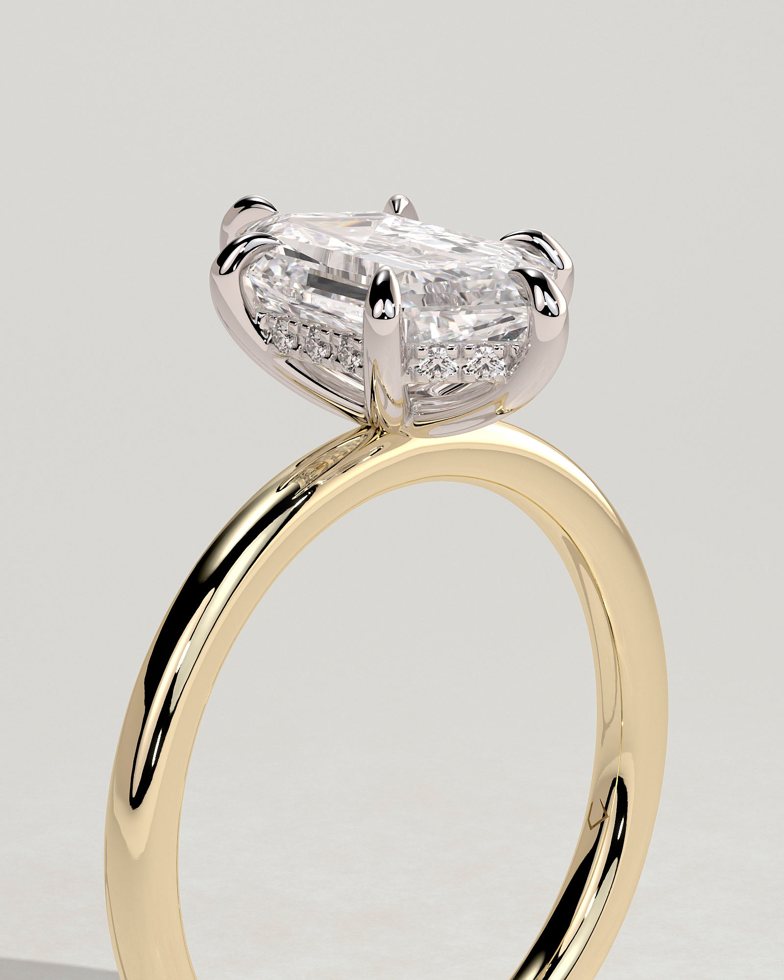 Delta - 6 Claw Elongated Hexagon with Hidden Halo - 18k Yellow Gold / 18k White Gold