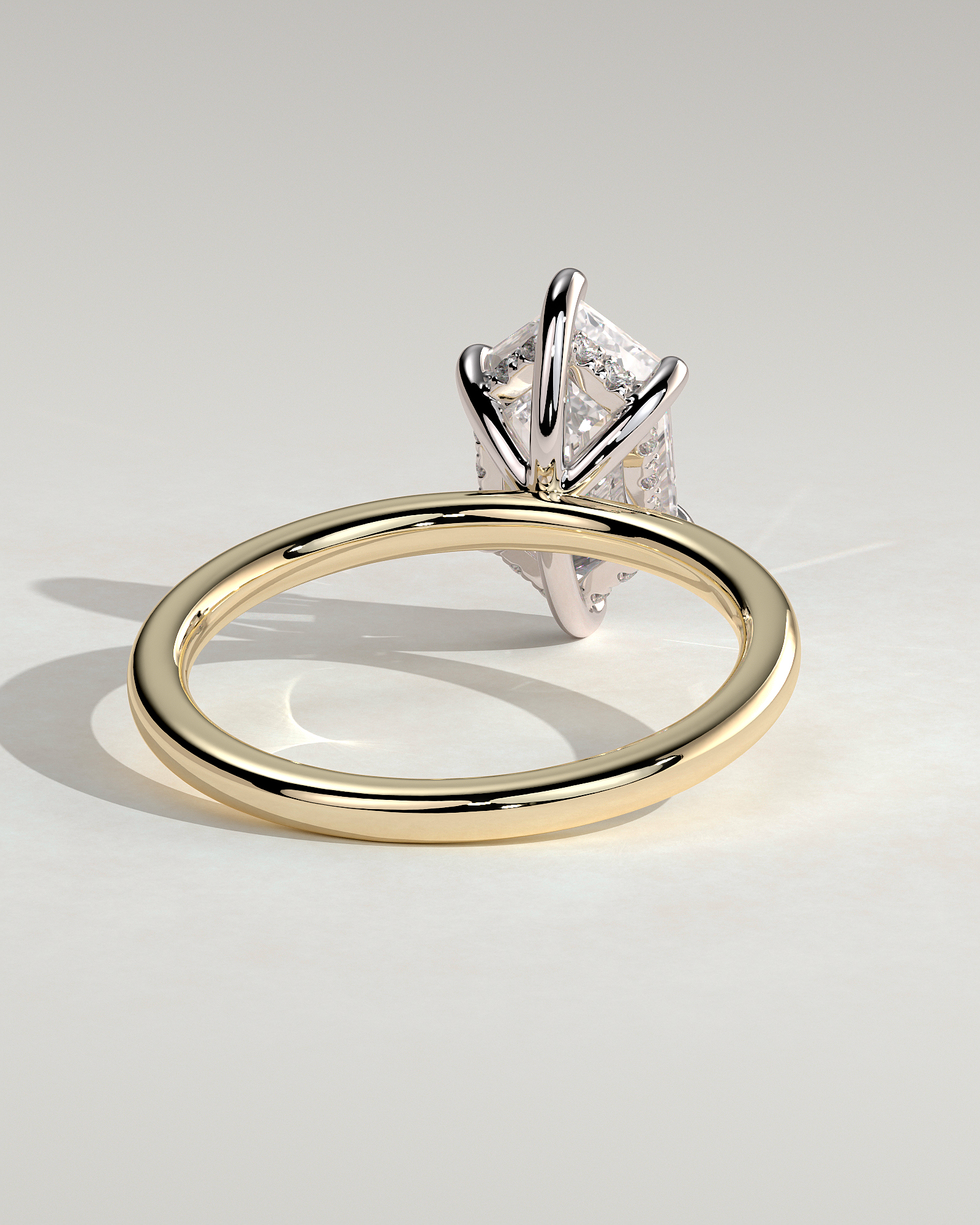 Delta - 6 Claw Elongated Hexagon with Hidden Halo - 18k Yellow Gold / 18k White Gold