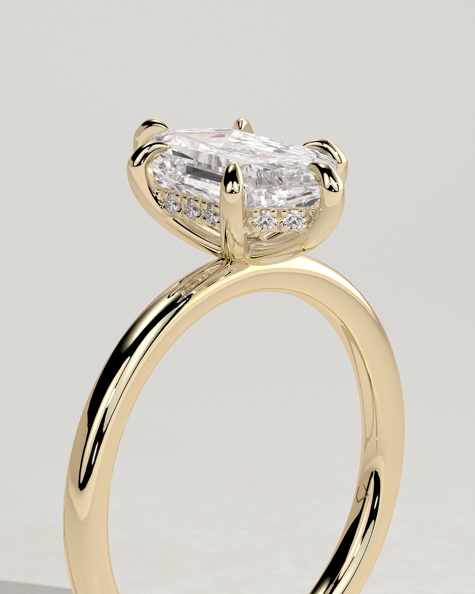 Delta - 6 Claw Elongated Hexagon with Hidden Halo - 18k Yellow Gold