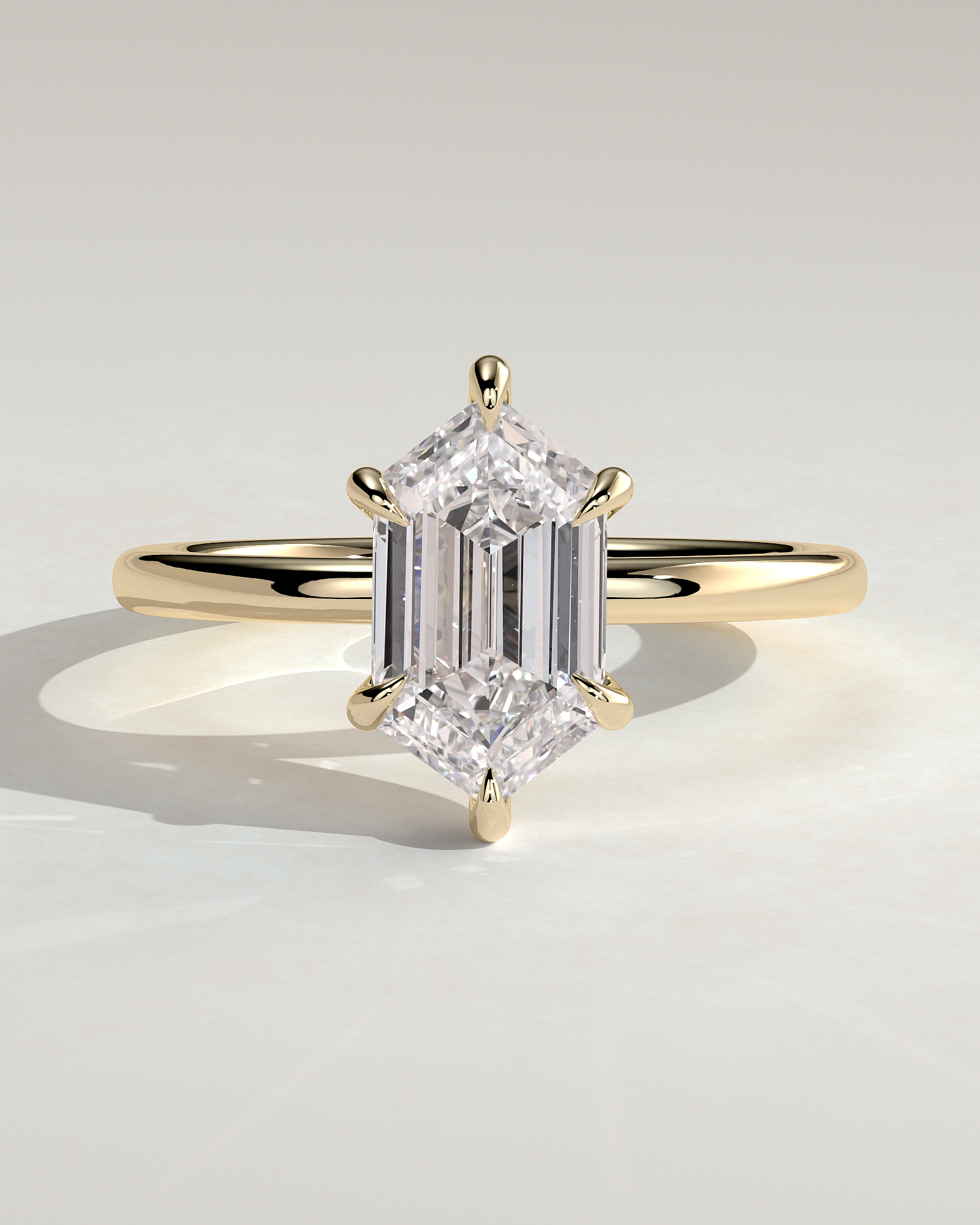 Delta - 6 Claw Elongated Hexagon with Hidden Halo - 18k Yellow Gold